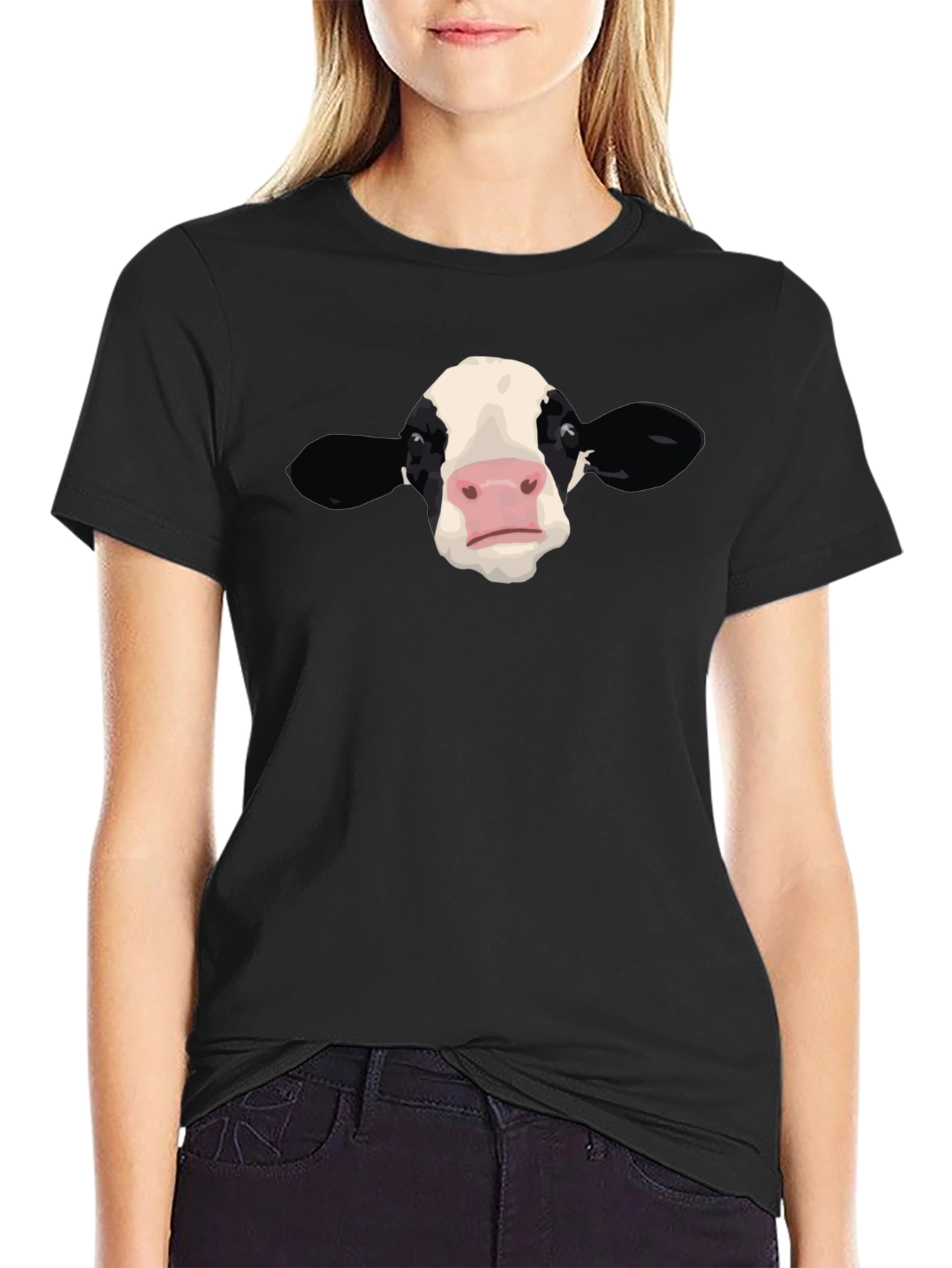 Cow Face Graphic Black T-Shirt