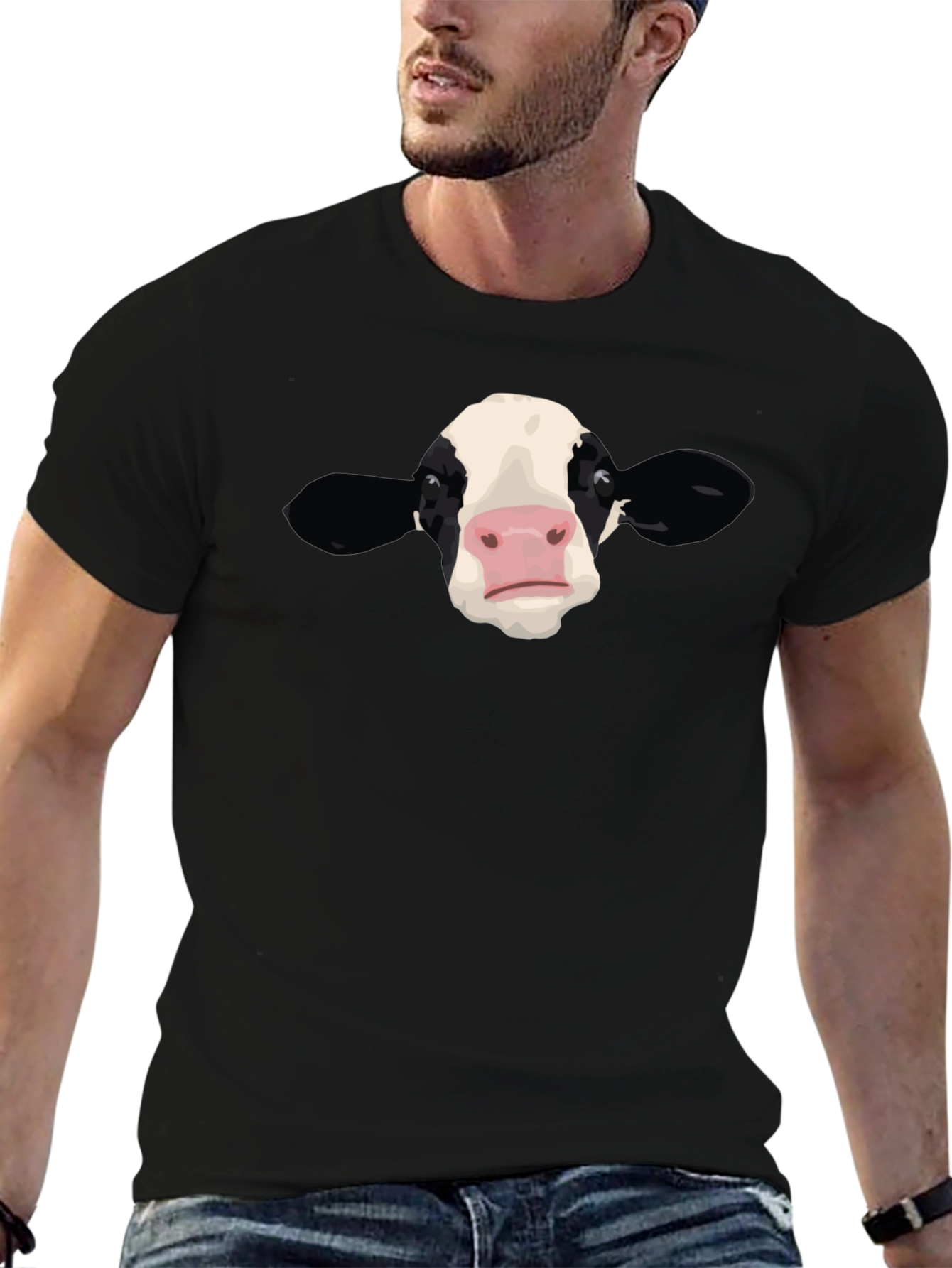 Cow Face Graphic Black T-Shirt