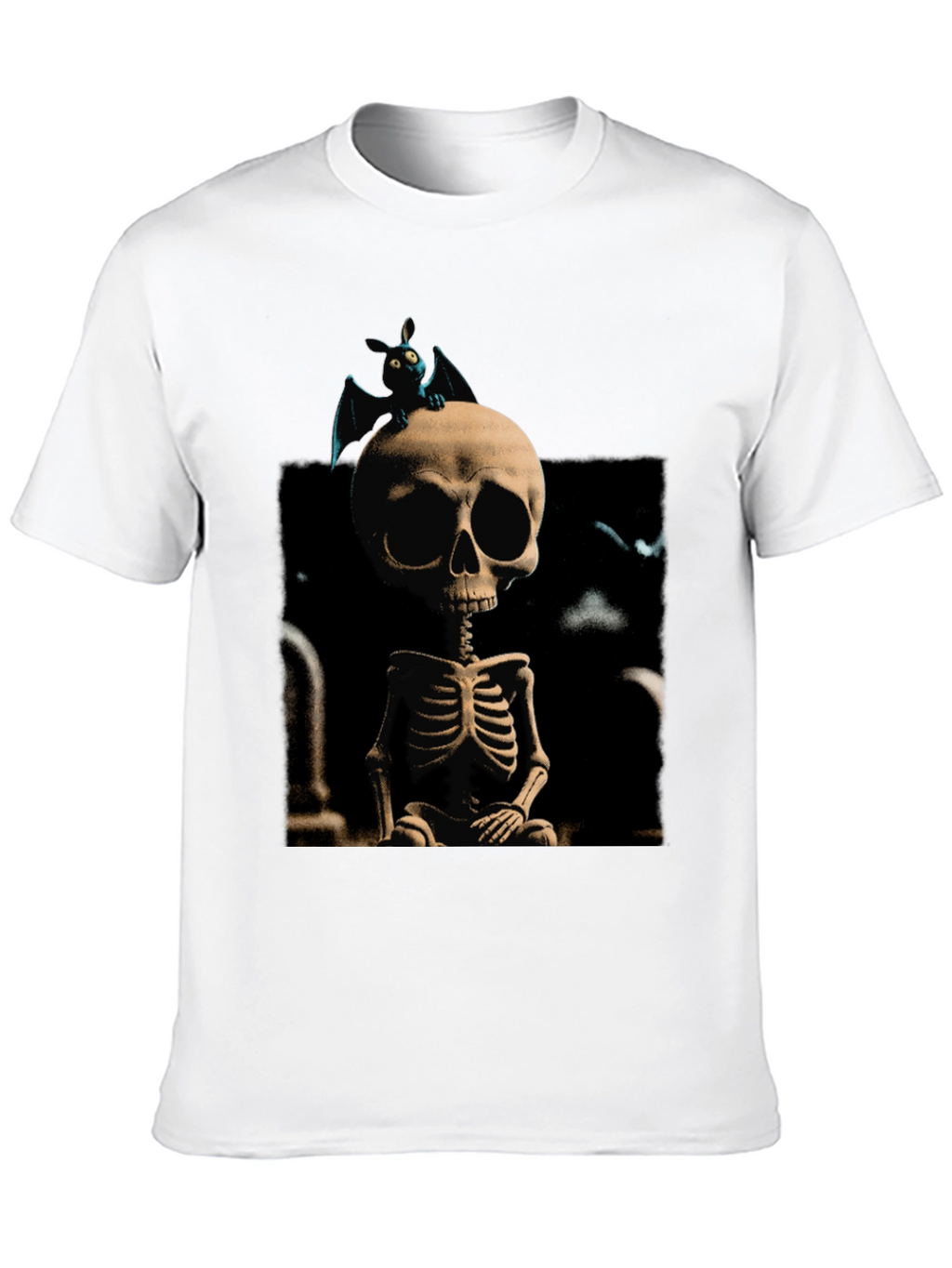 Spooky Skeleton & Bat Graphic Tee