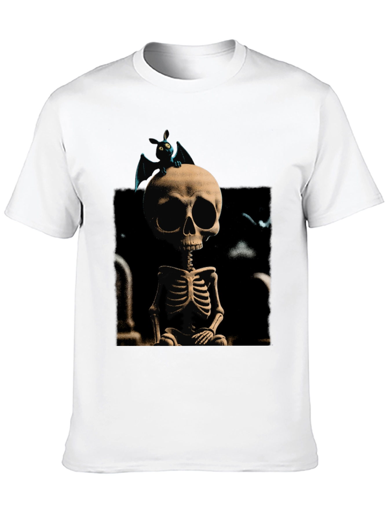 Spooky Skeleton & Bat Graphic Tee