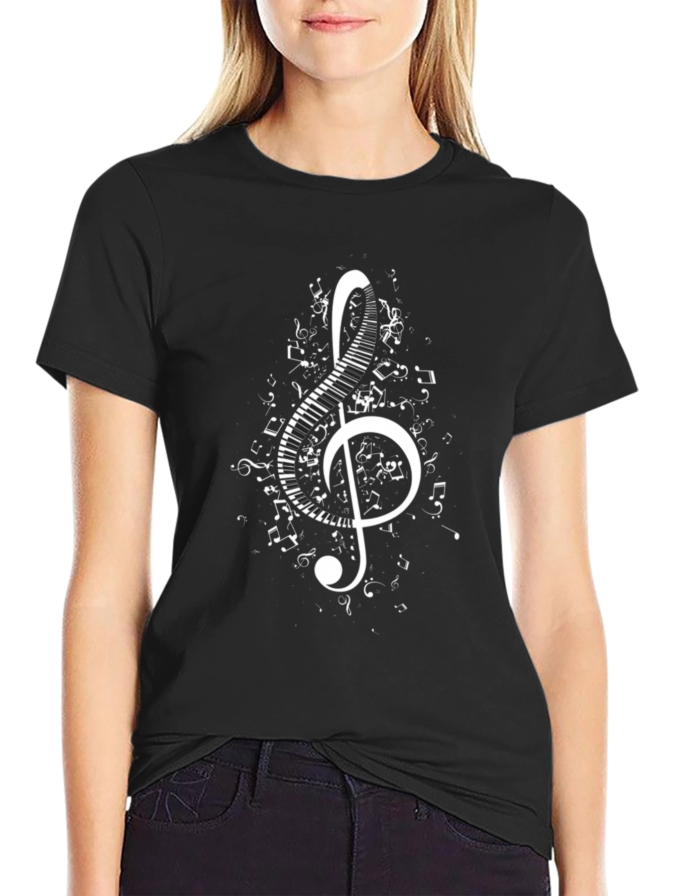 Musical Treble Clef Piano Keys Graphic T-Shirt