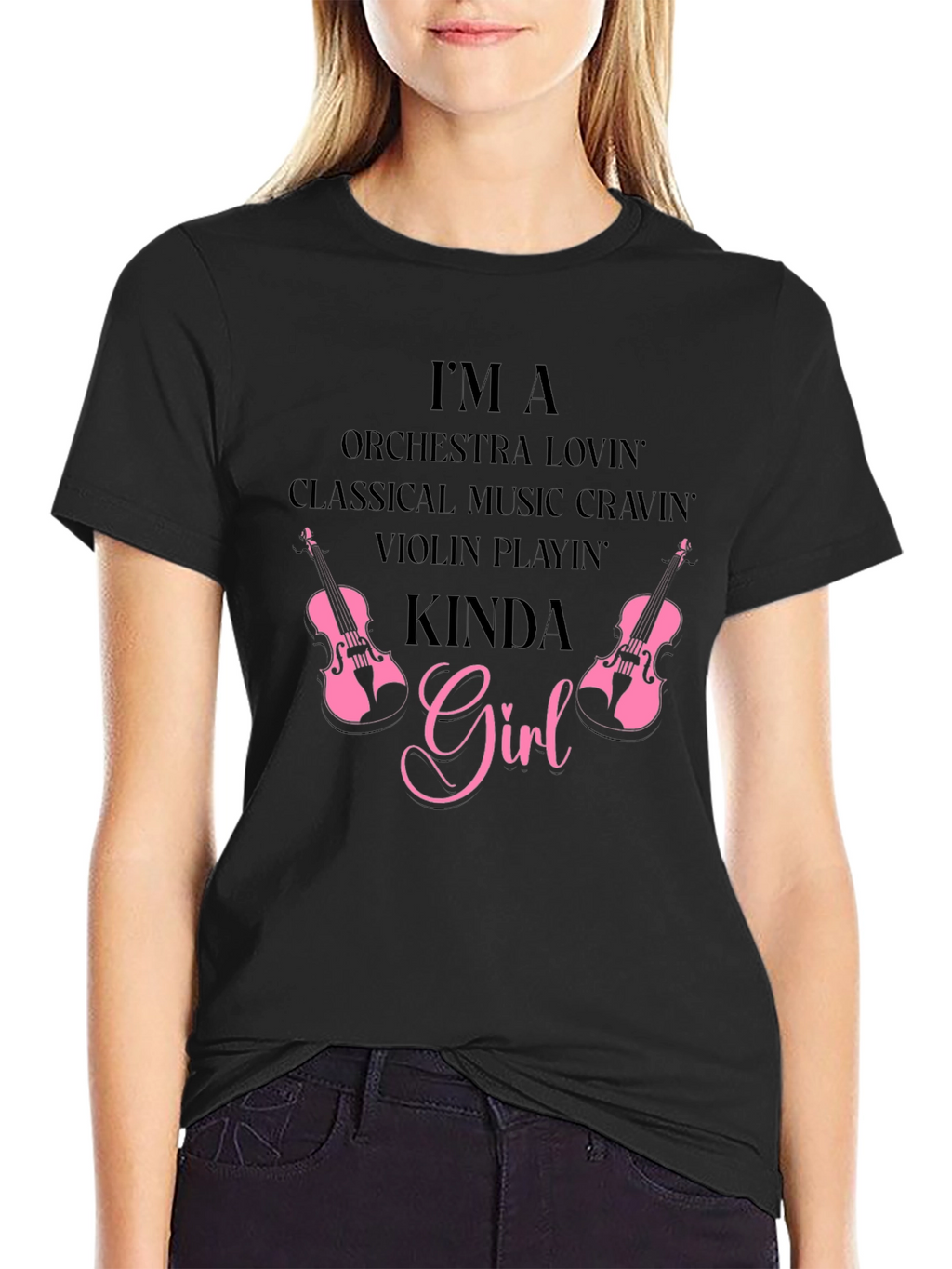 Orchestra Music Violin Girl Black Tee