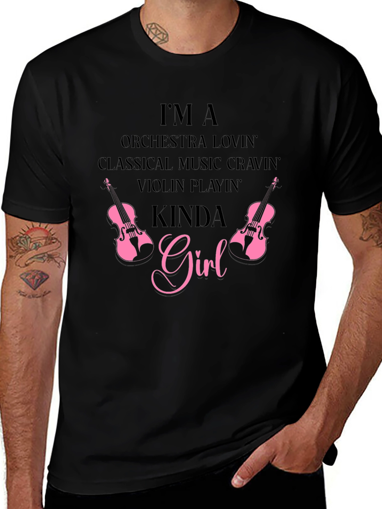 Orchestra Music Violin Girl Black Tee