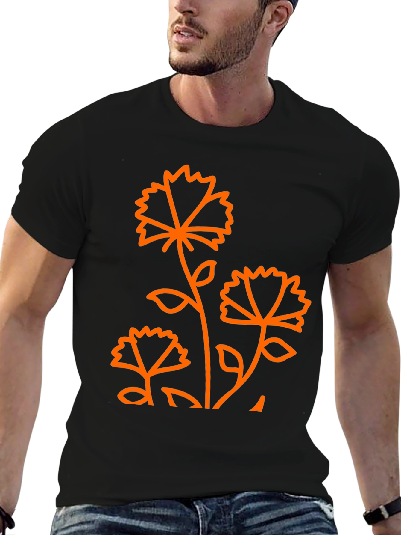 Floral Graphic Print Black T-Shirt