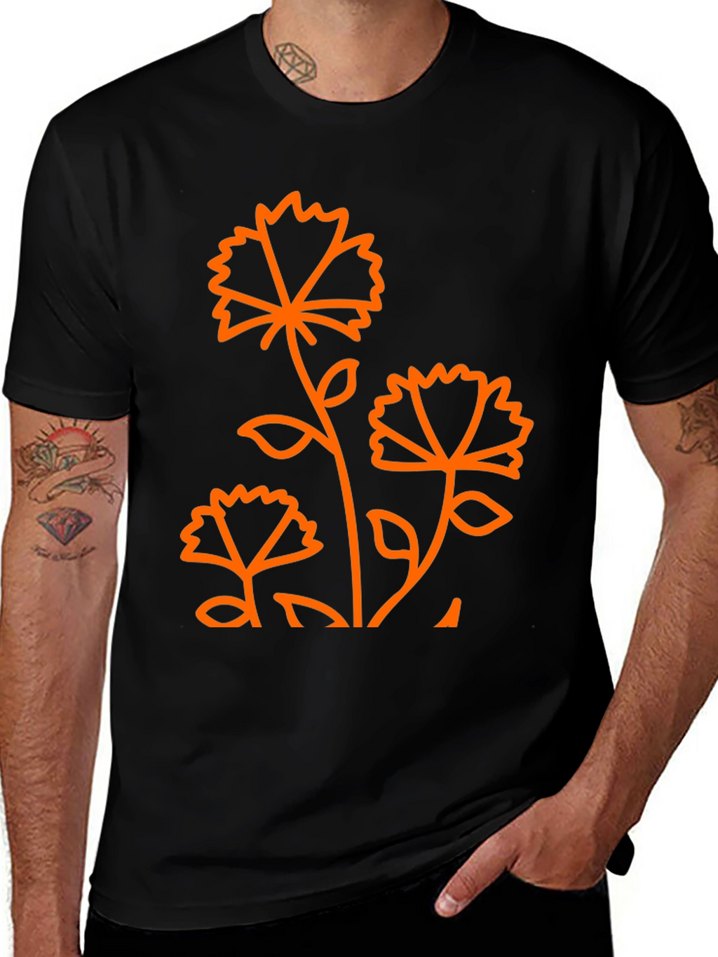 Floral Graphic Print Black T-Shirt