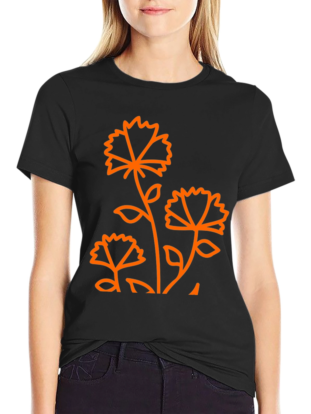 Floral Graphic Print Black T-Shirt