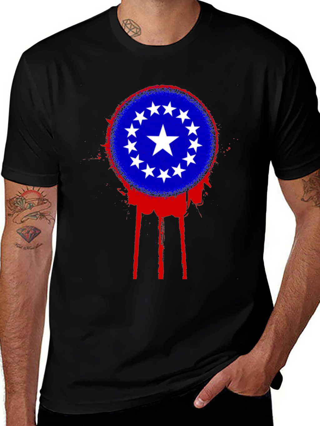 Stars Circle T-Shirt - Black