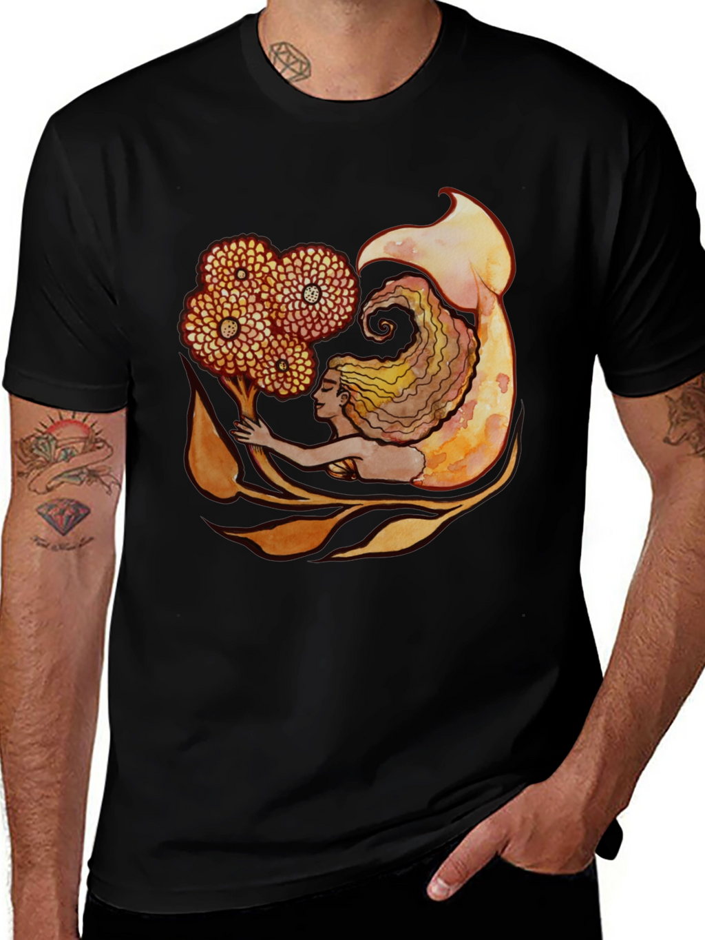 Mermaid Graphic Black T-Shirt