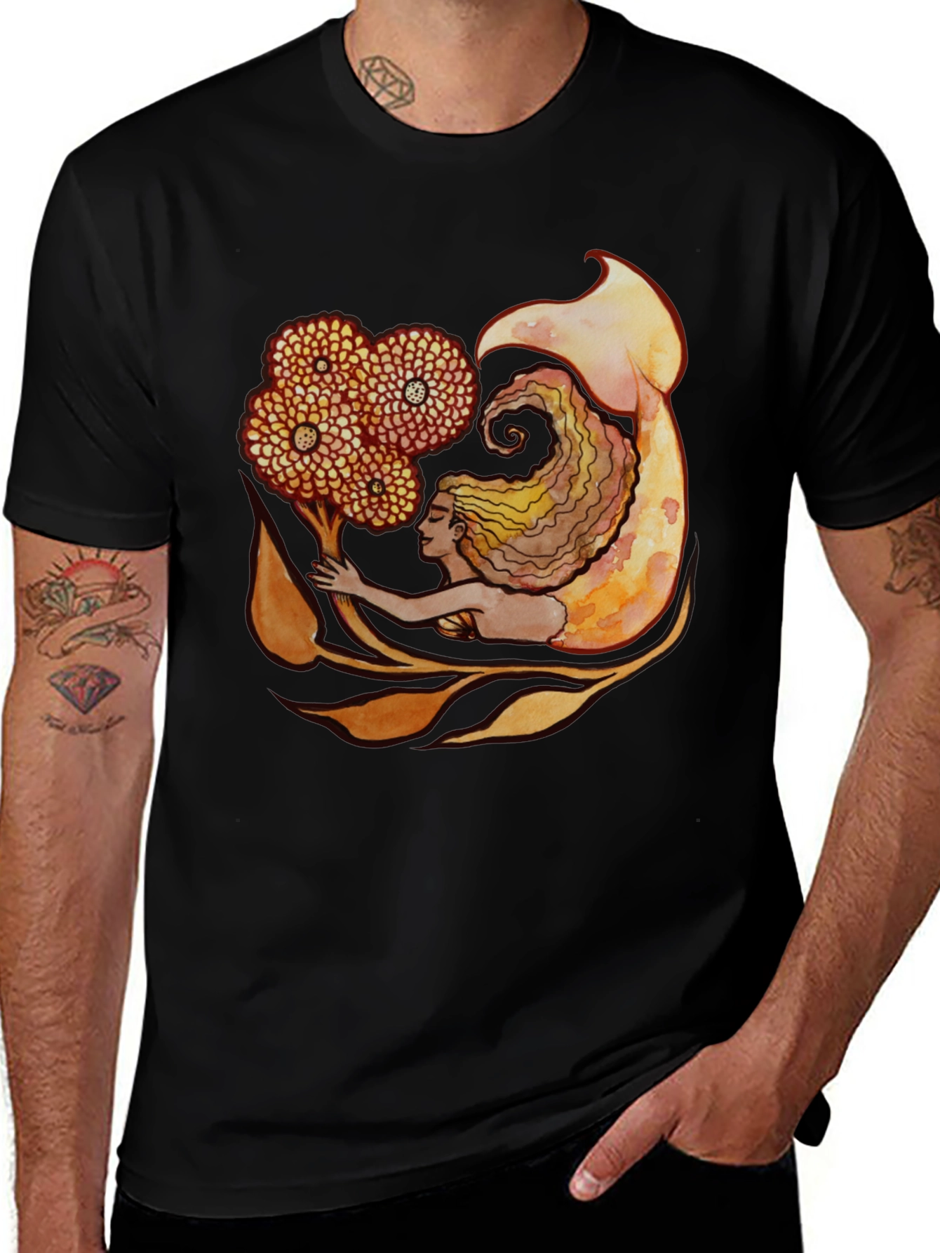Mermaid Graphic Black T-Shirt