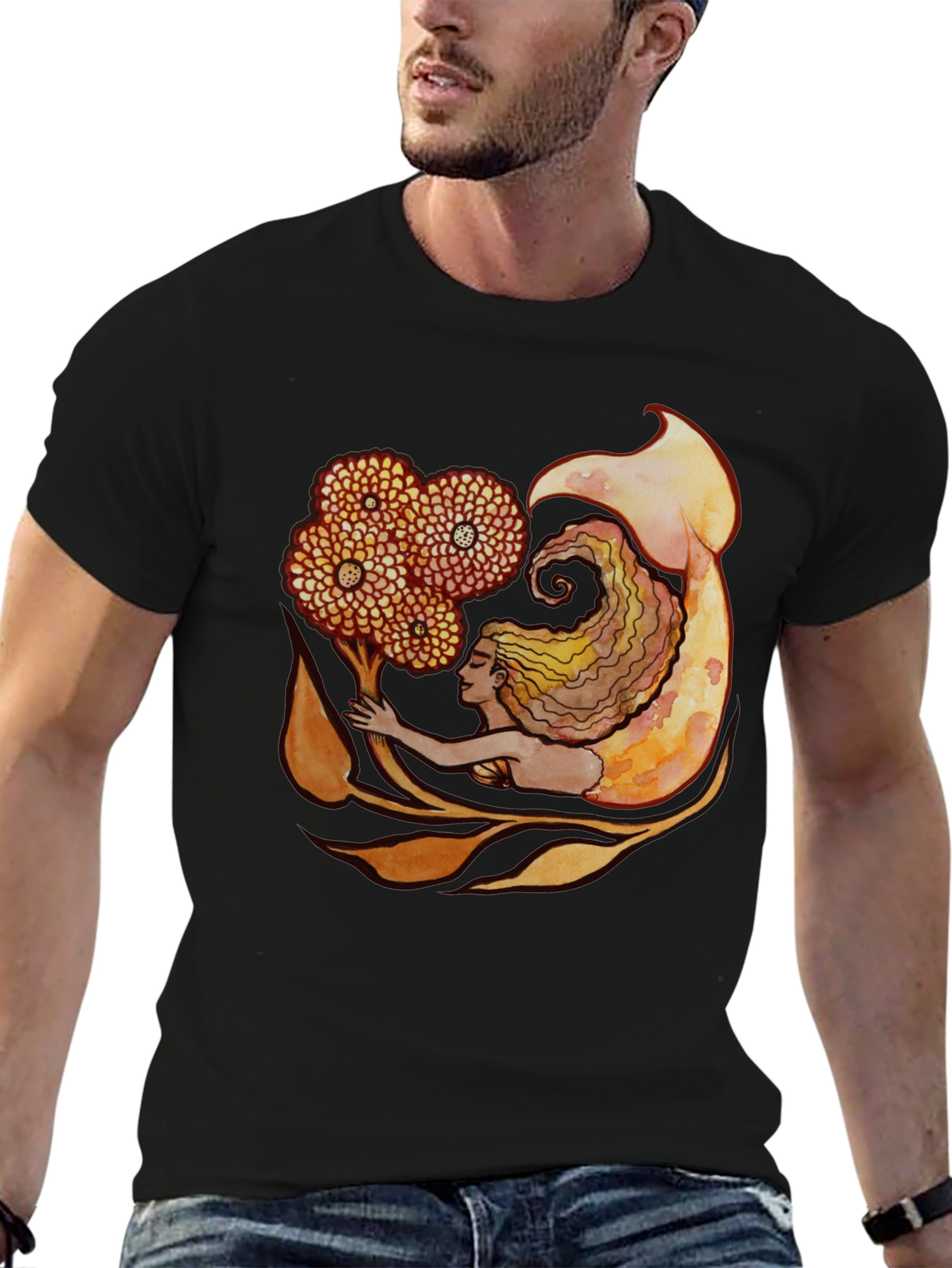 Mermaid Graphic Black T-Shirt