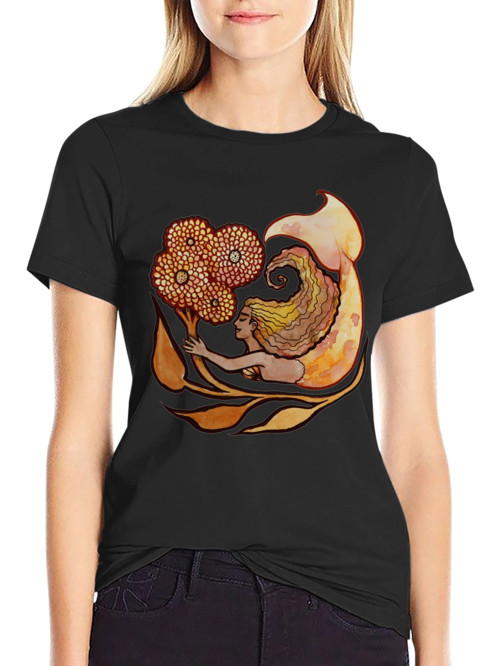 Mermaid Graphic Black T-Shirt