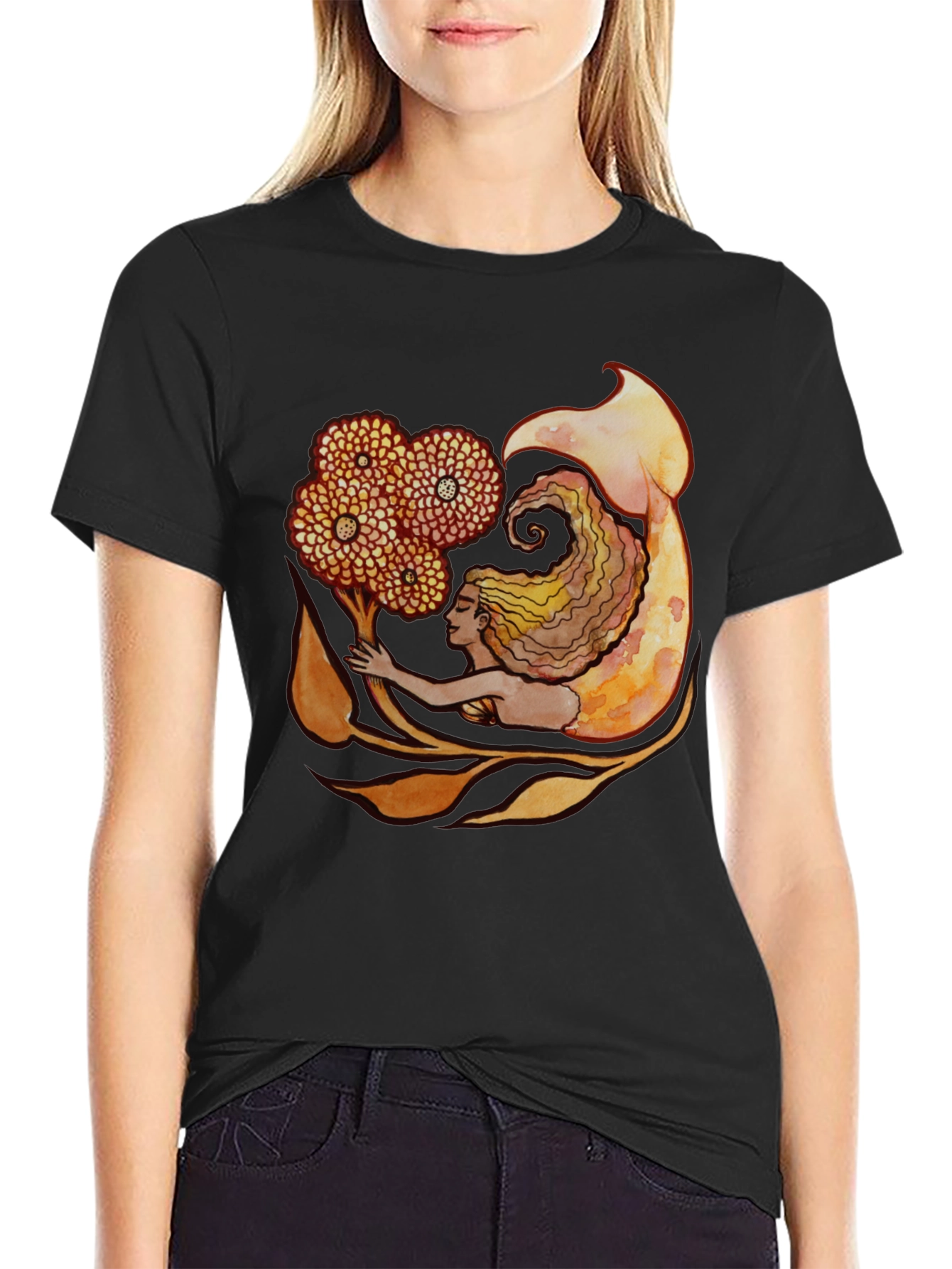Mermaid Graphic Black T-Shirt
