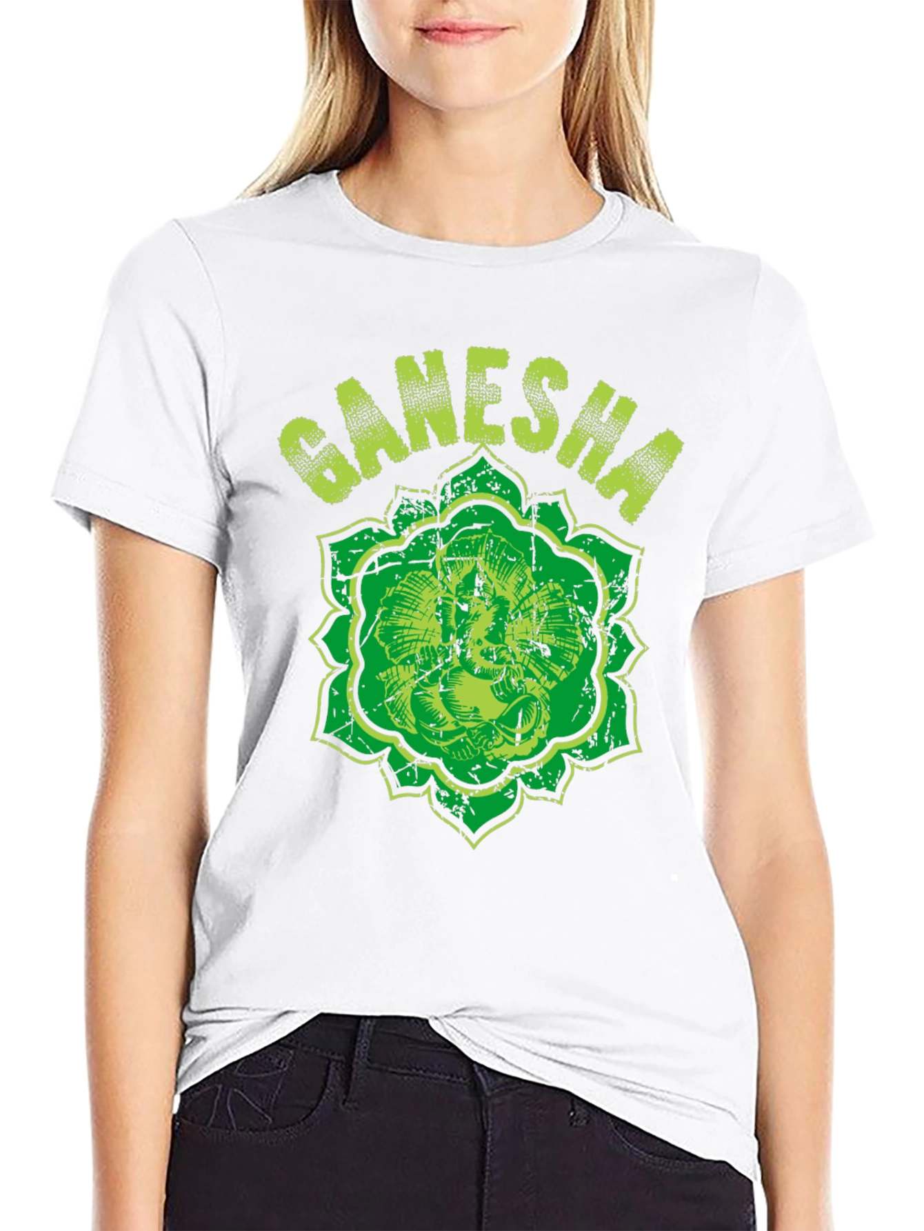 Ganesha Graphic Tee - Distressed Print Black T-Shirt