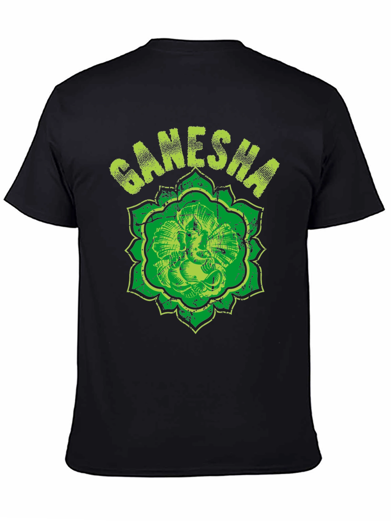 Ganesha Graphic Tee - Distressed Print Black T-Shirt