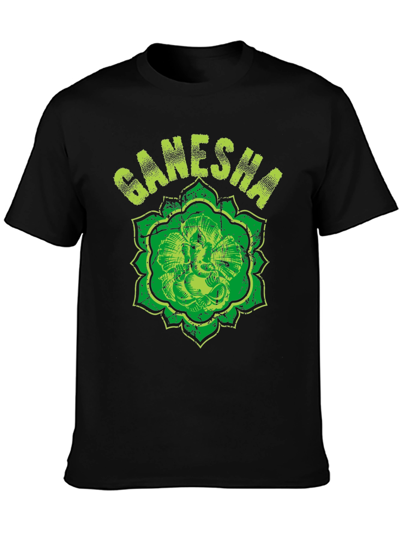 Ganesha Graphic Tee - Distressed Print Black T-Shirt