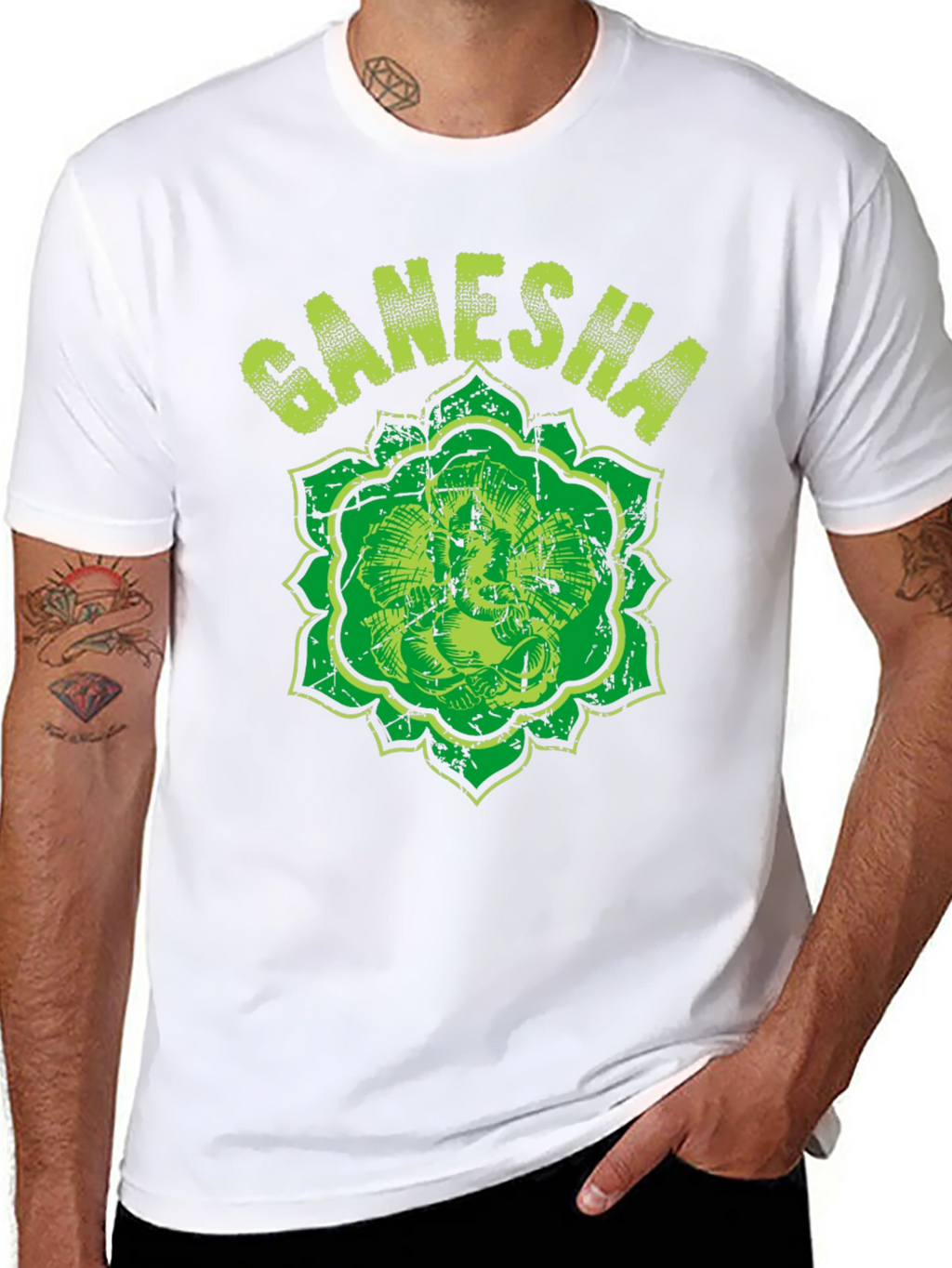 Ganesha Graphic Tee - Distressed Print Black T-Shirt