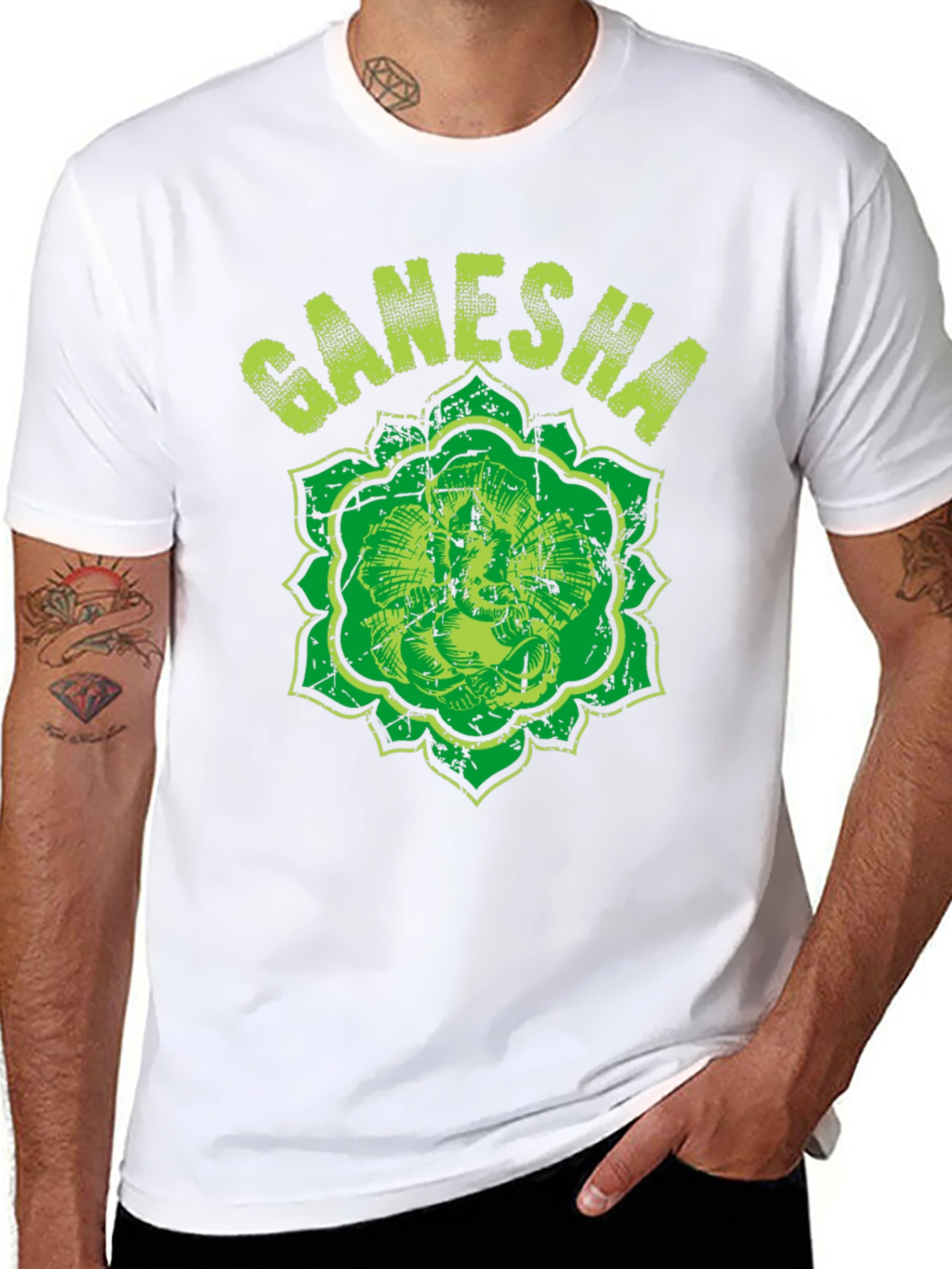 Ganesha Graphic Tee - Distressed Print Black T-Shirt