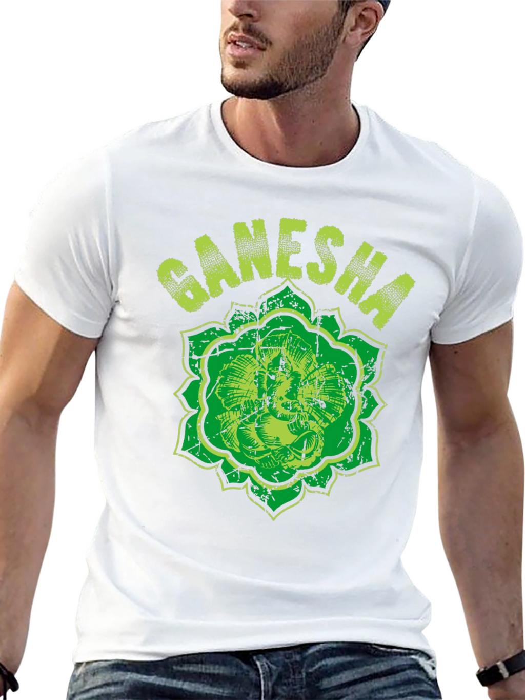 Ganesha Graphic Tee - Distressed Print Black T-Shirt