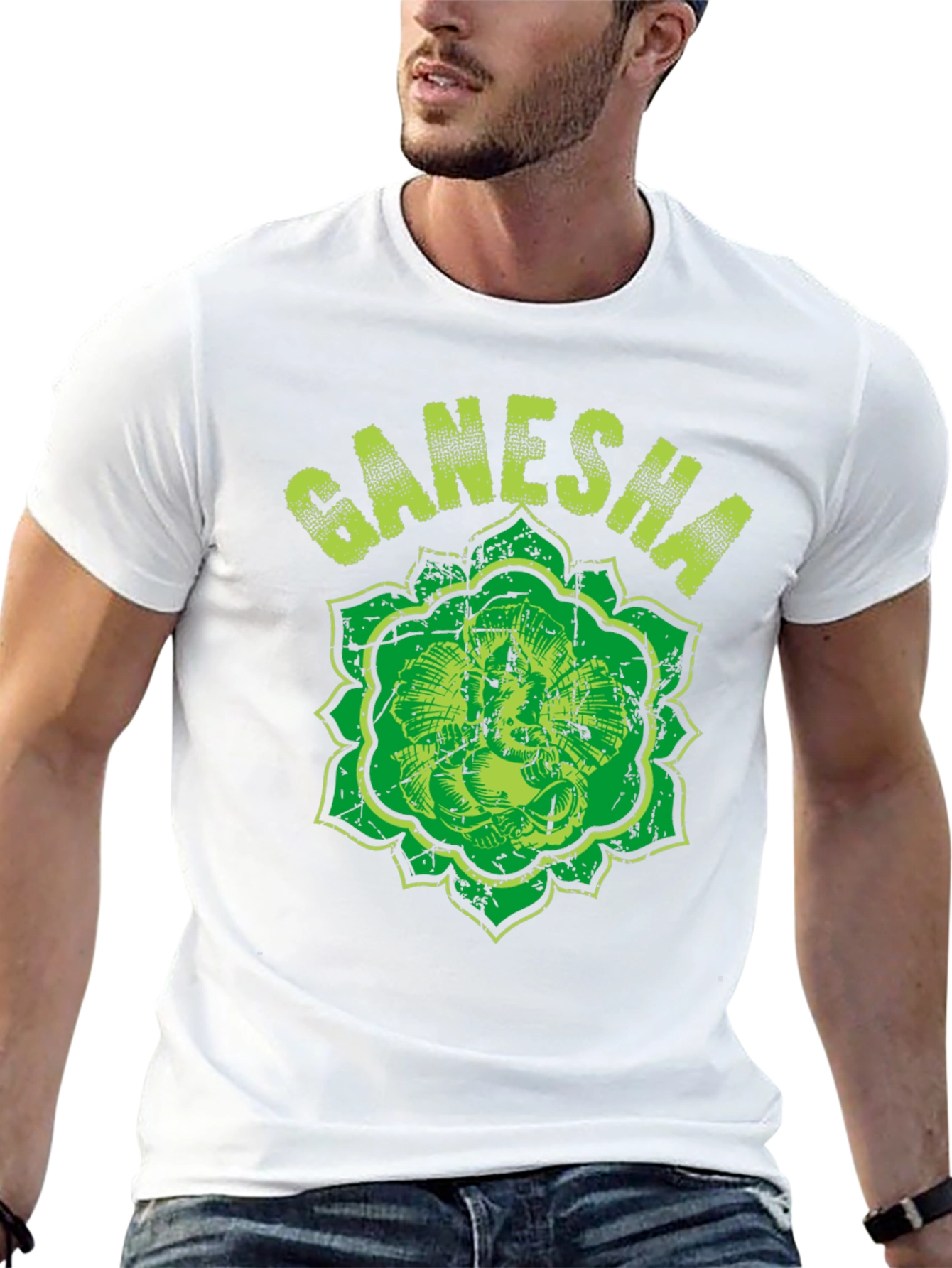 Ganesha Graphic Tee - Distressed Print Black T-Shirt