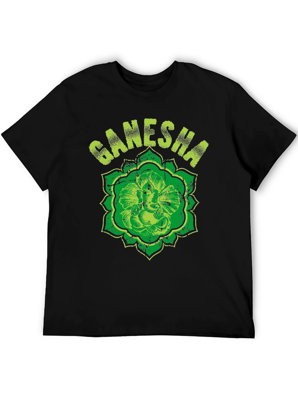 Ganesha Graphic Tee - Distressed Print Black T-Shirt