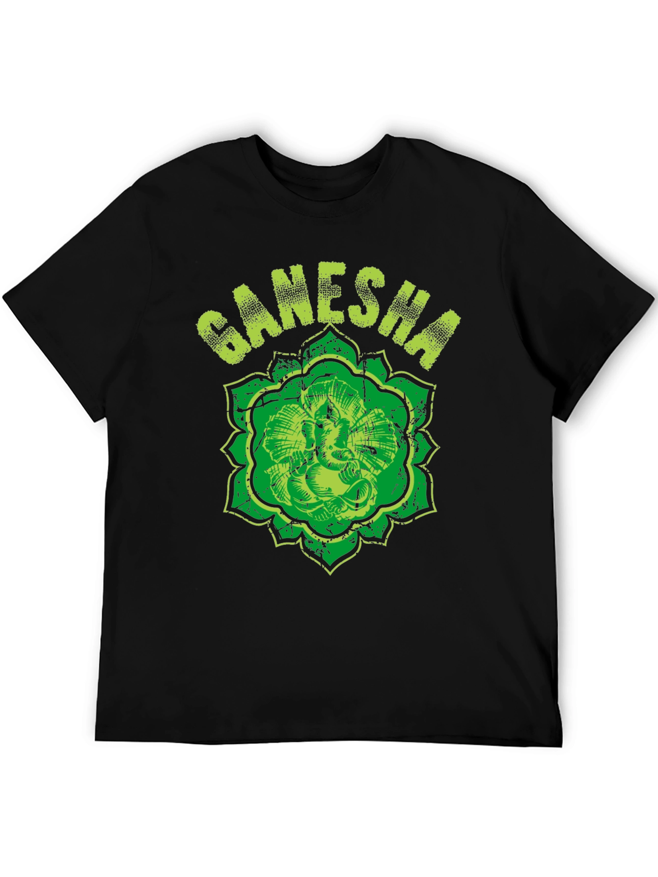 Ganesha Graphic Tee - Distressed Print Black T-Shirt