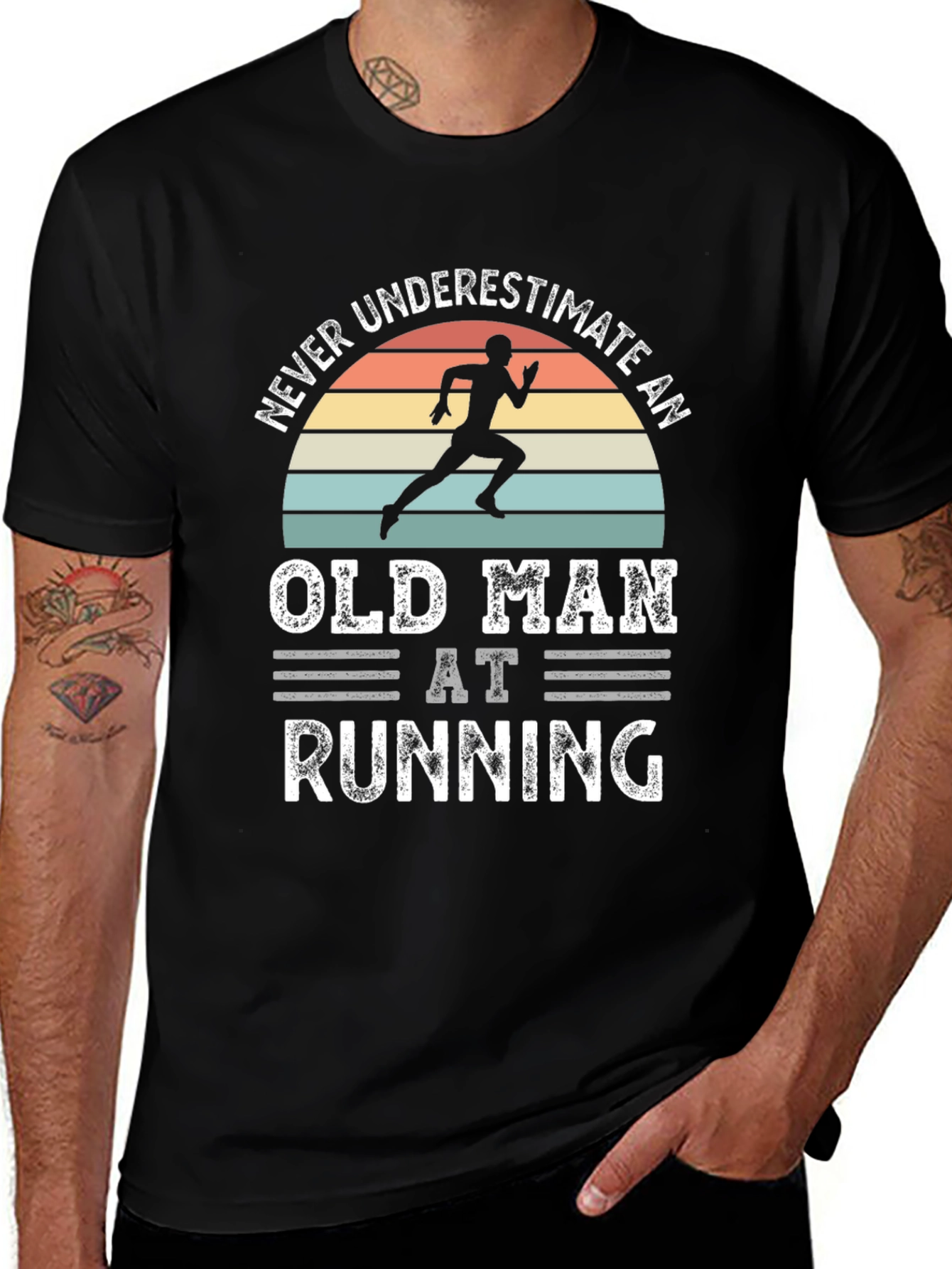 Never Underestimate An Old Man Running Graphic T-Shirt