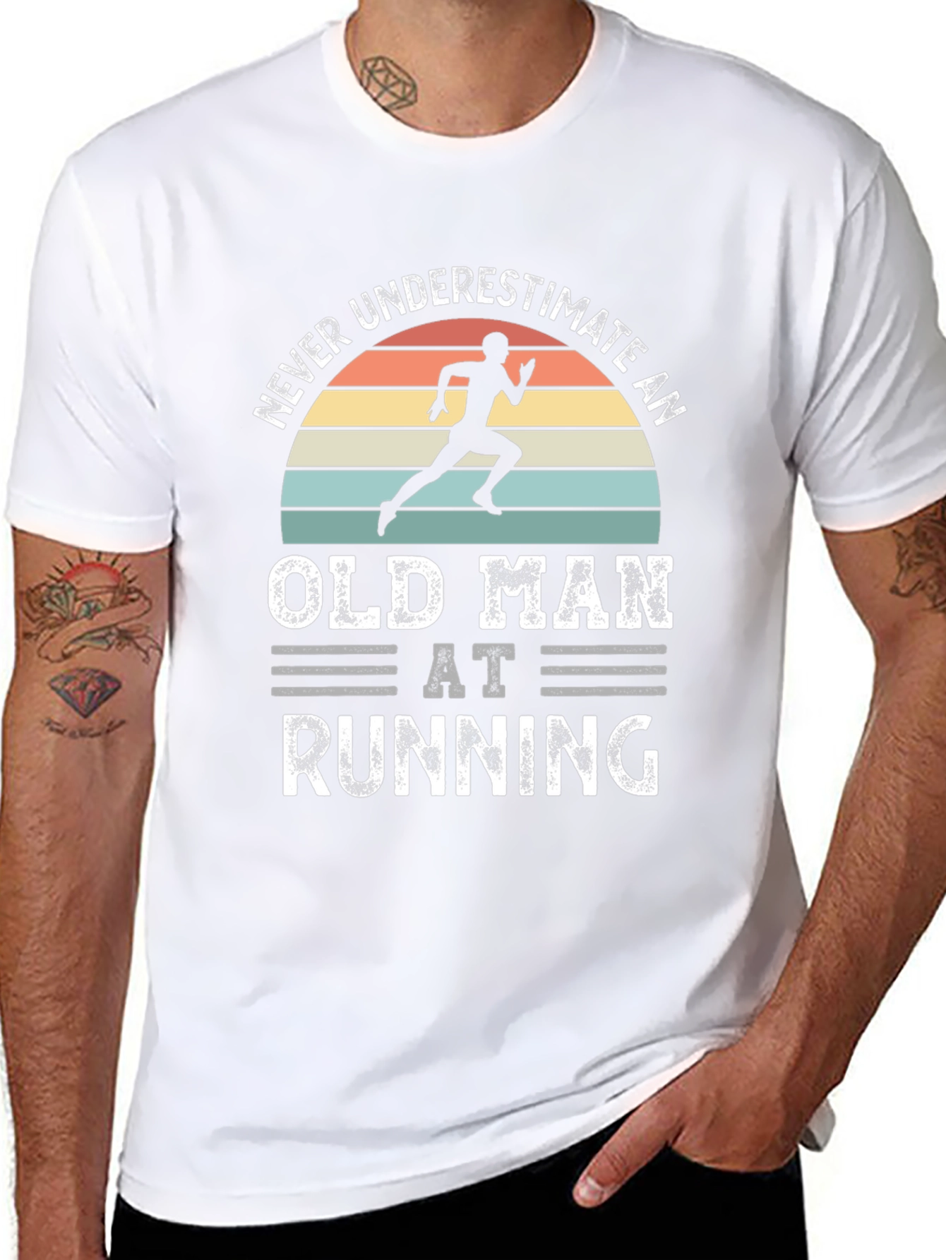 Never Underestimate An Old Man Running Graphic T-Shirt