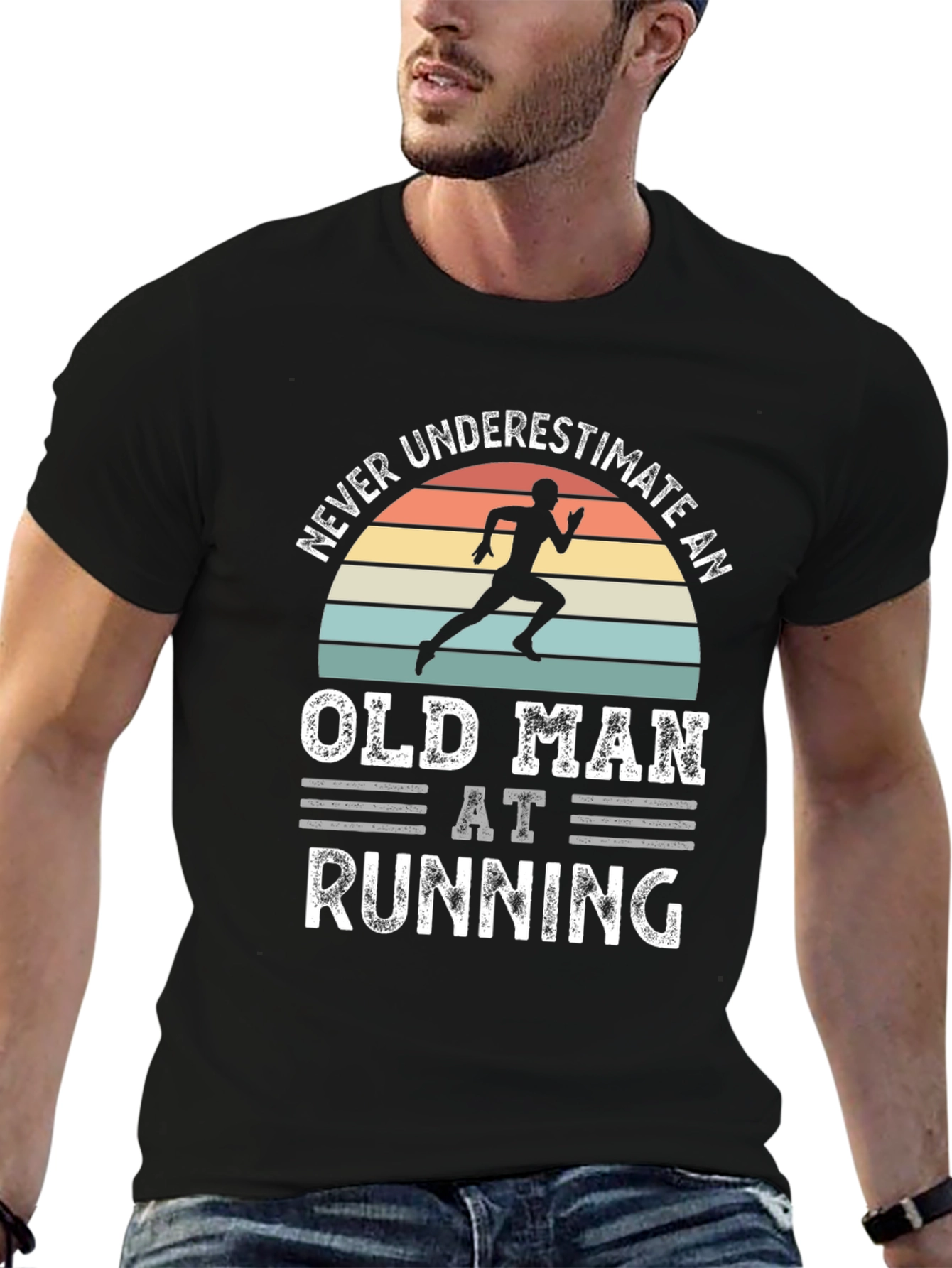 Never Underestimate An Old Man Running Graphic T-Shirt