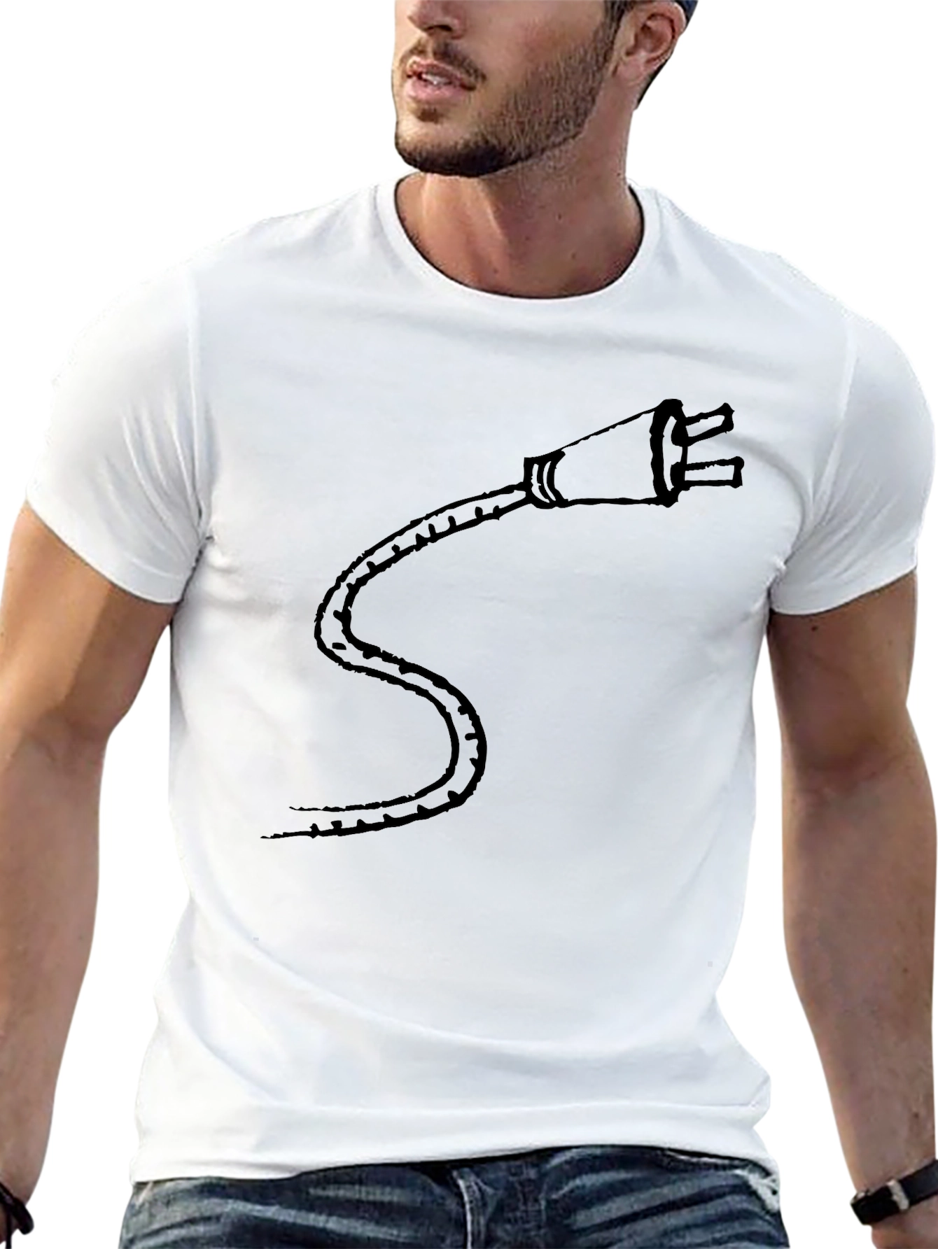 Black T-Shirt with Electric Plug Design - Casual Style