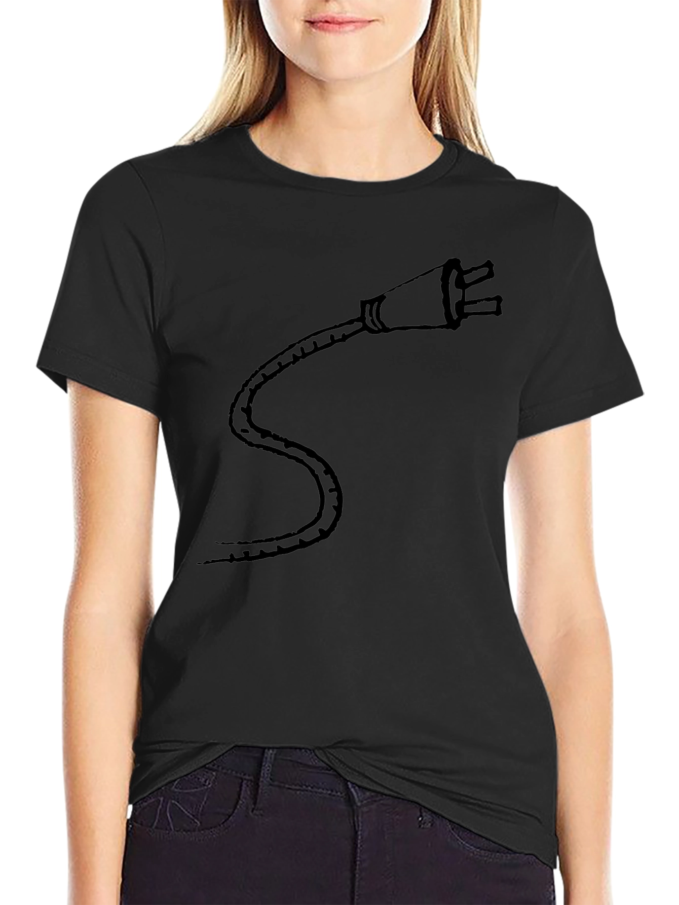Black T-Shirt with Electric Plug Design - Casual Style