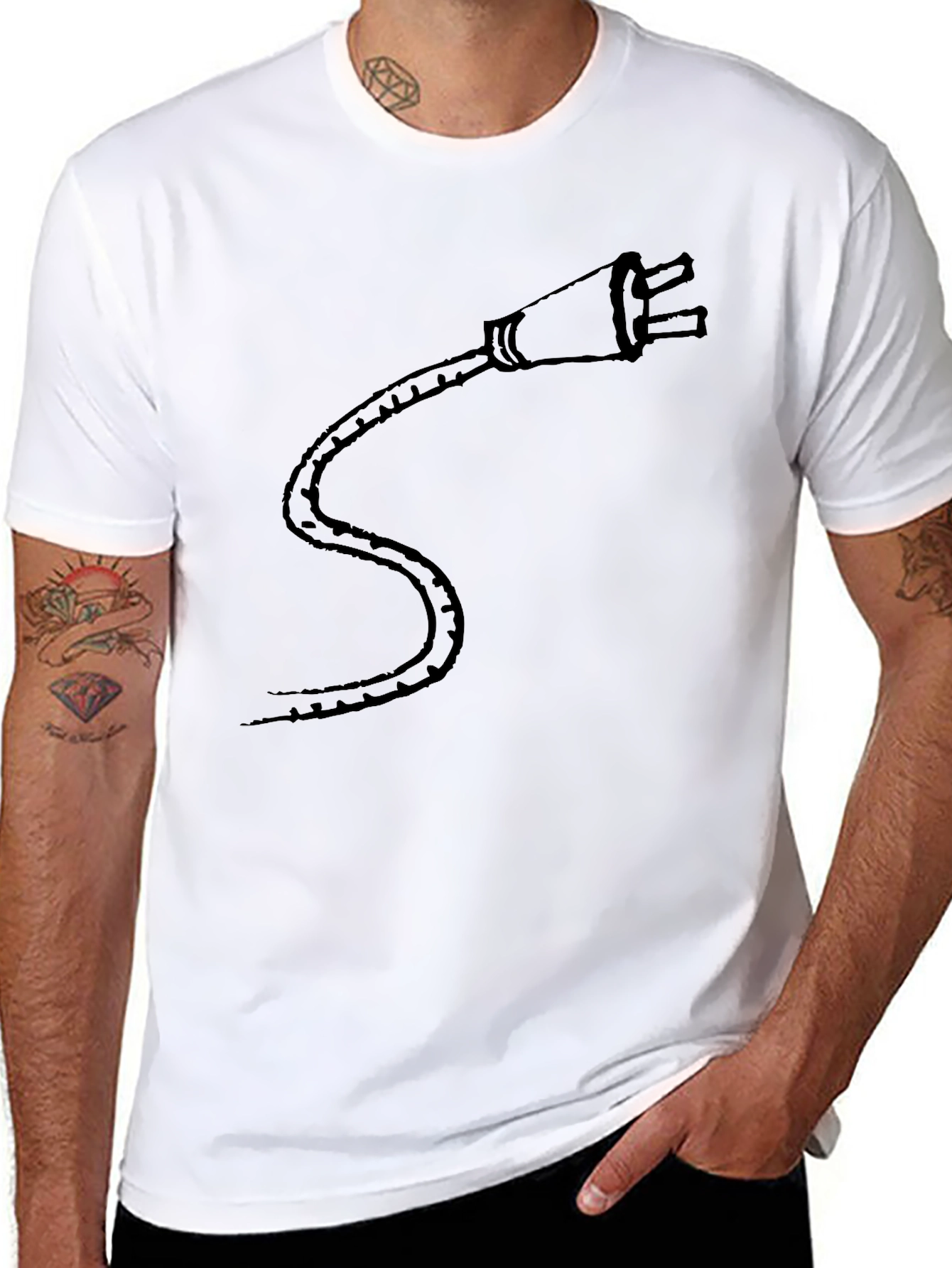 Black T-Shirt with Electric Plug Design - Casual Style