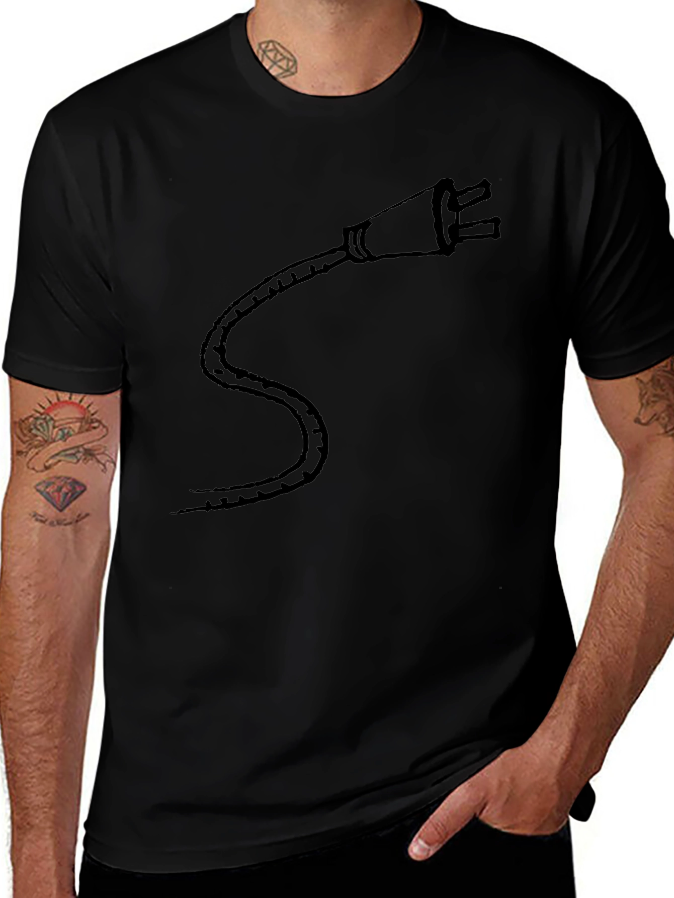 Black T-Shirt with Electric Plug Design - Casual Style