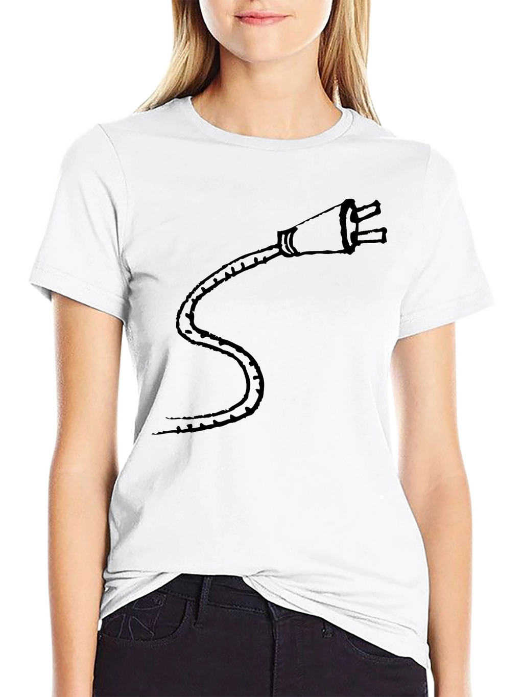 Black T-Shirt with Electric Plug Design - Casual Style