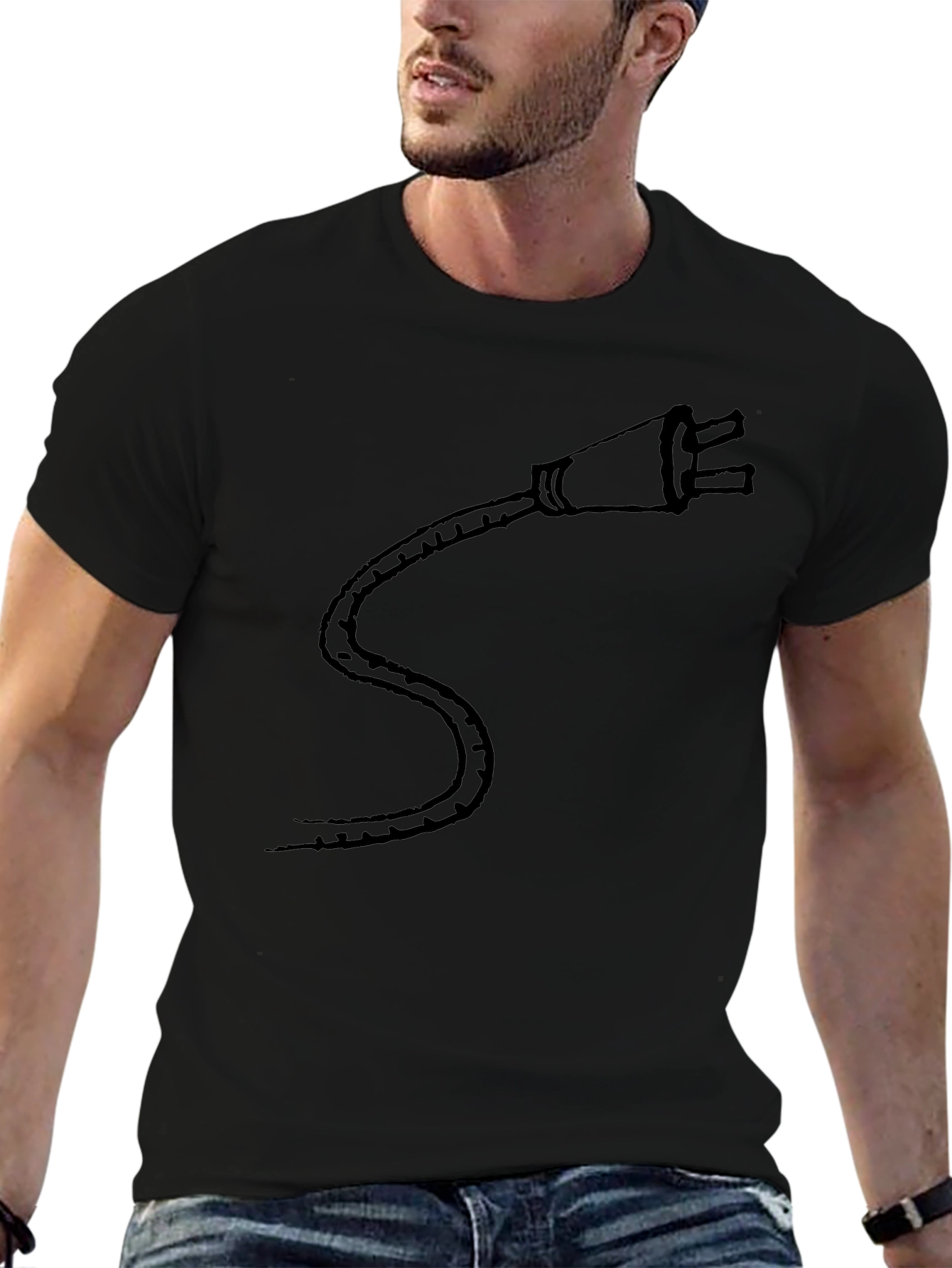 Black T-Shirt with Electric Plug Design - Casual Style