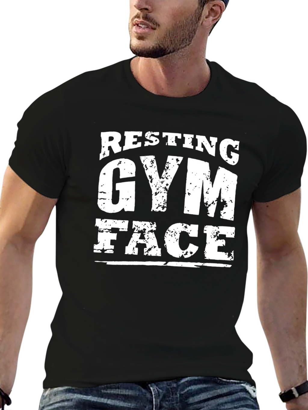 Resting Gym Face Graphic Tee - Black Cotton T-Shirt