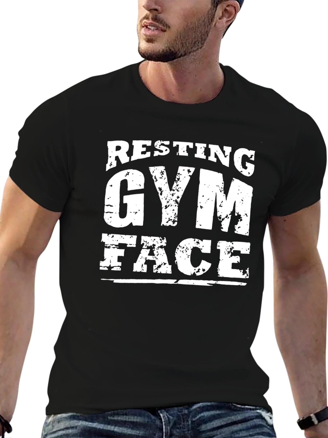Resting Gym Face Graphic Tee - Black Cotton T-Shirt