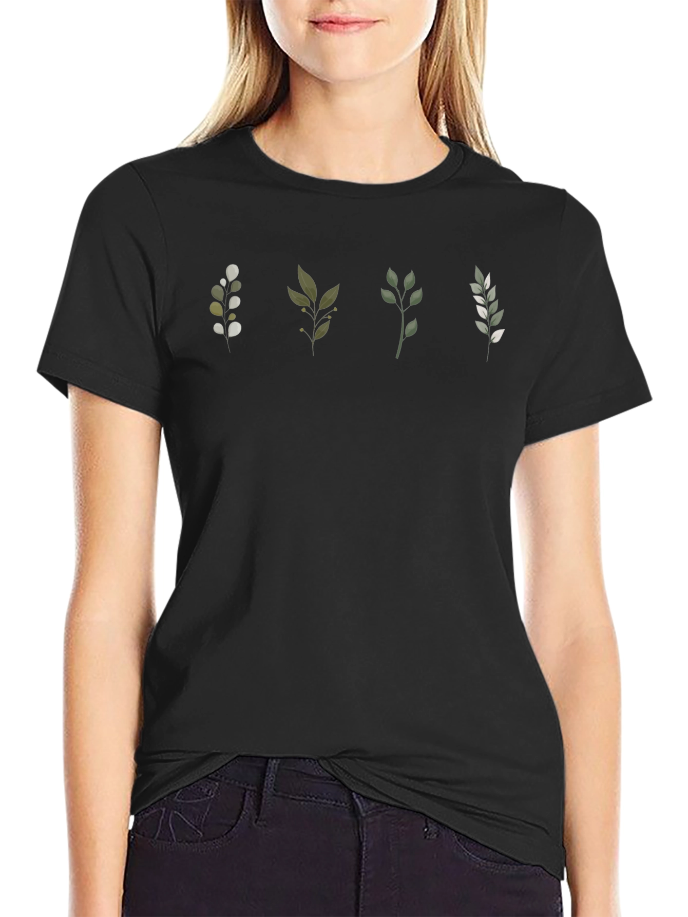 Botanical Print Black T-Shirt
