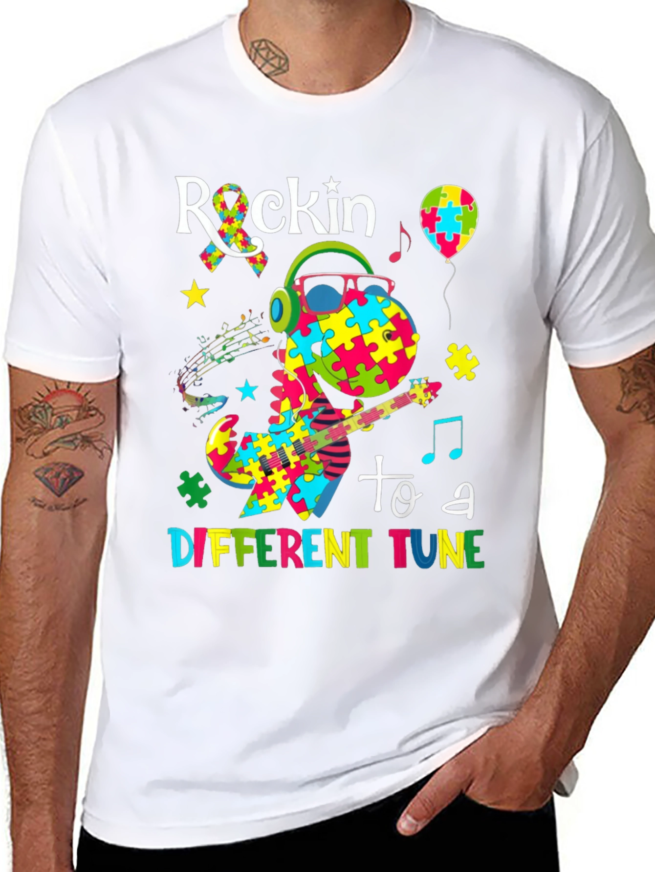 Autism Awareness Dinosaur Graphic T-Shirt