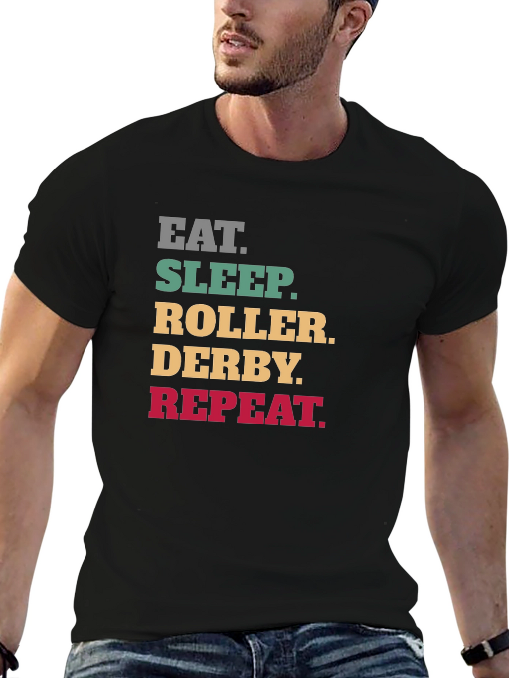 Eat Sleep Roller Derby Repeat Black T-Shirt