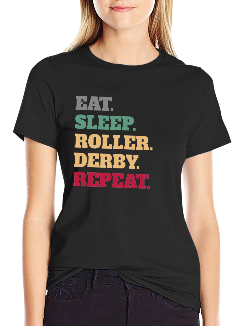 Eat Sleep Roller Derby Repeat Black T-Shirt