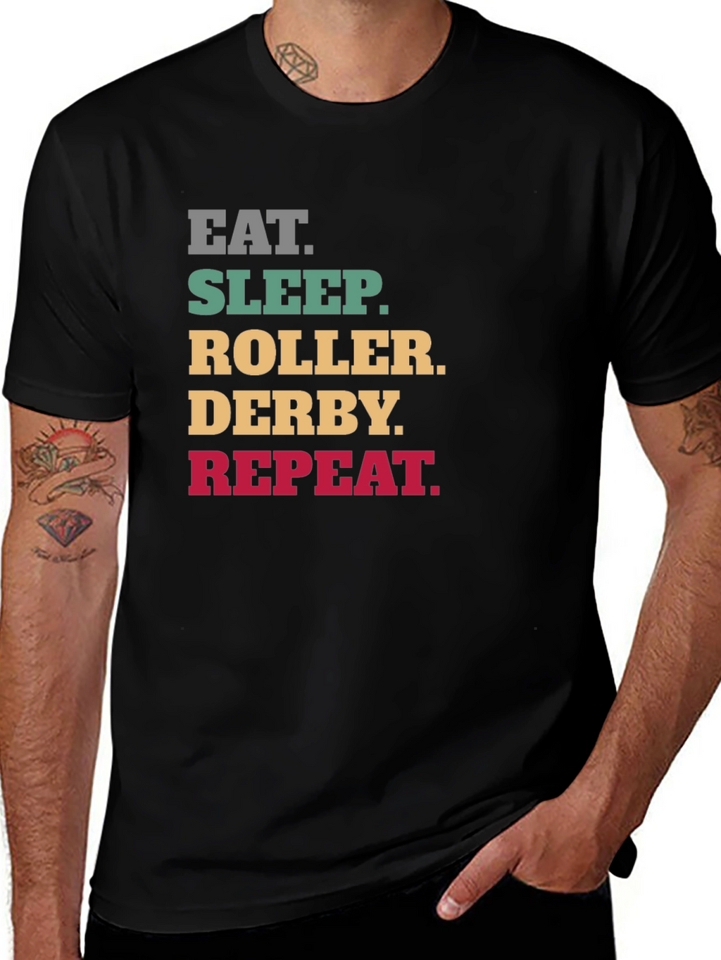 Eat Sleep Roller Derby Repeat Black T-Shirt