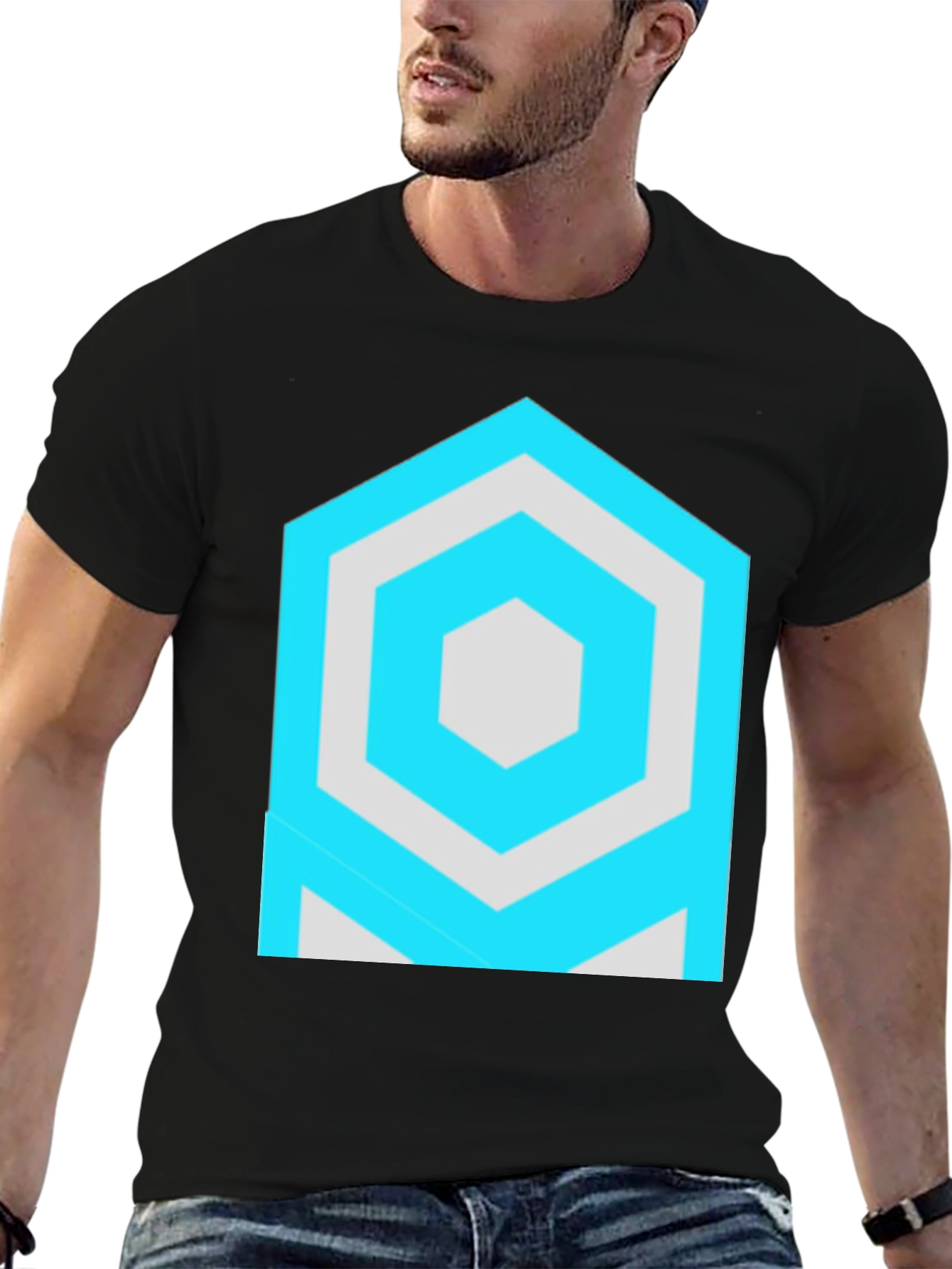 Geometric Hexagon Graphic Black T-Shirt