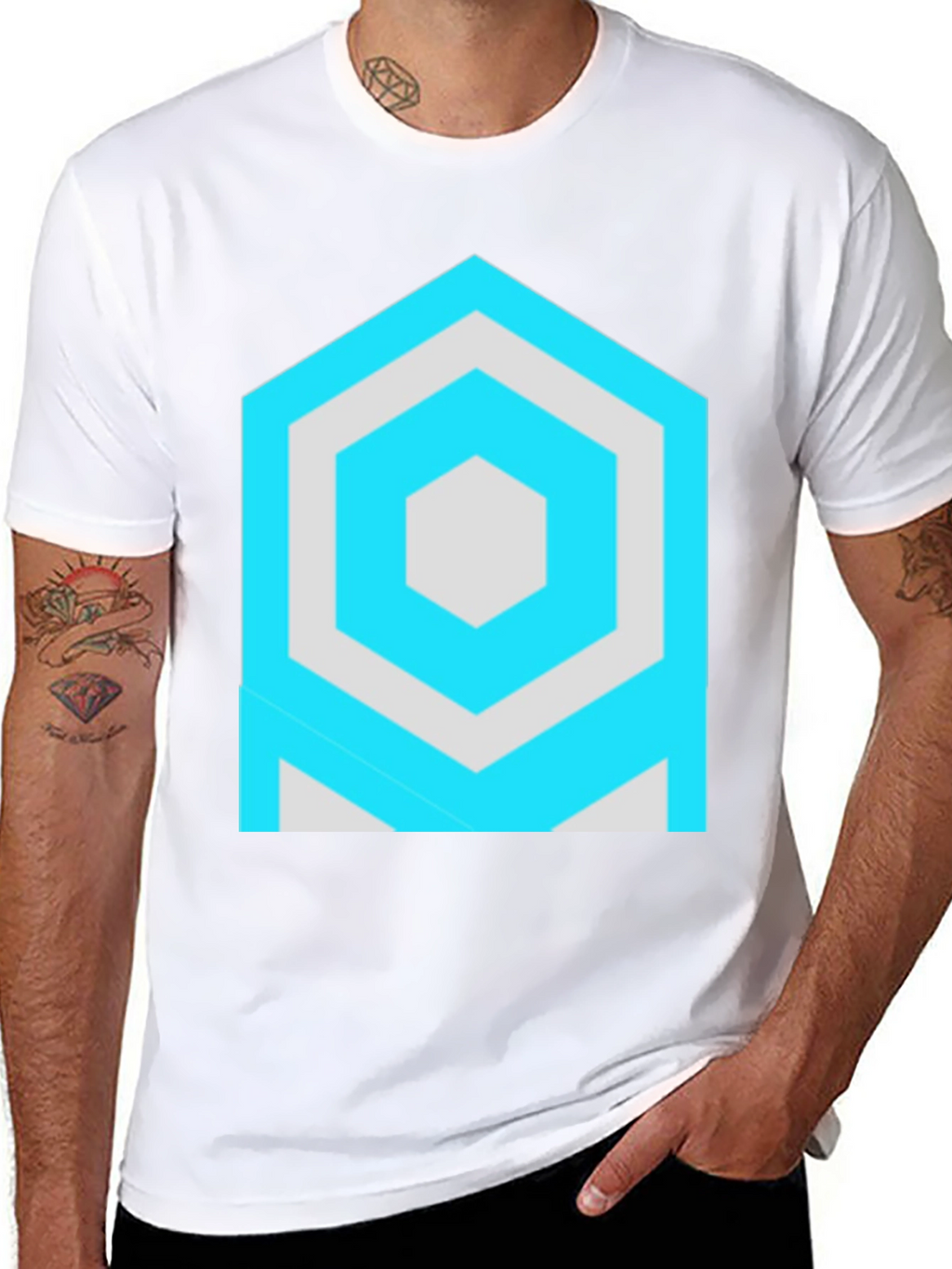 Geometric Hexagon Graphic Black T-Shirt