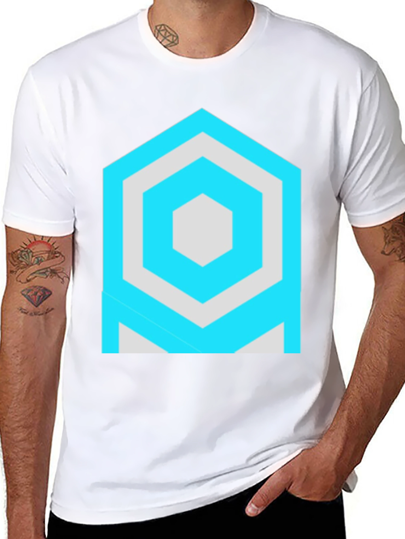 Geometric Hexagon Graphic Black T-Shirt