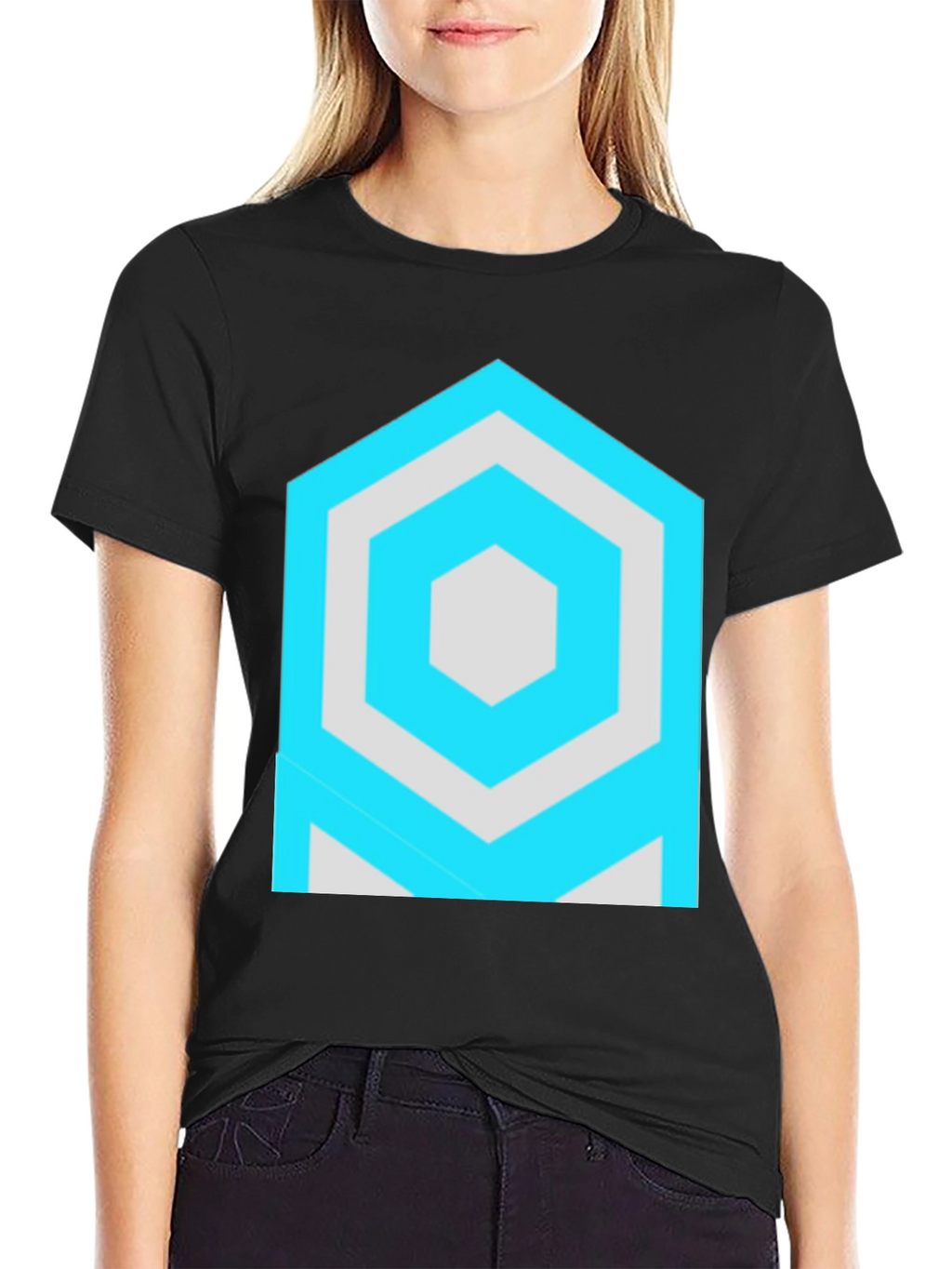 Geometric Hexagon Graphic Black T-Shirt
