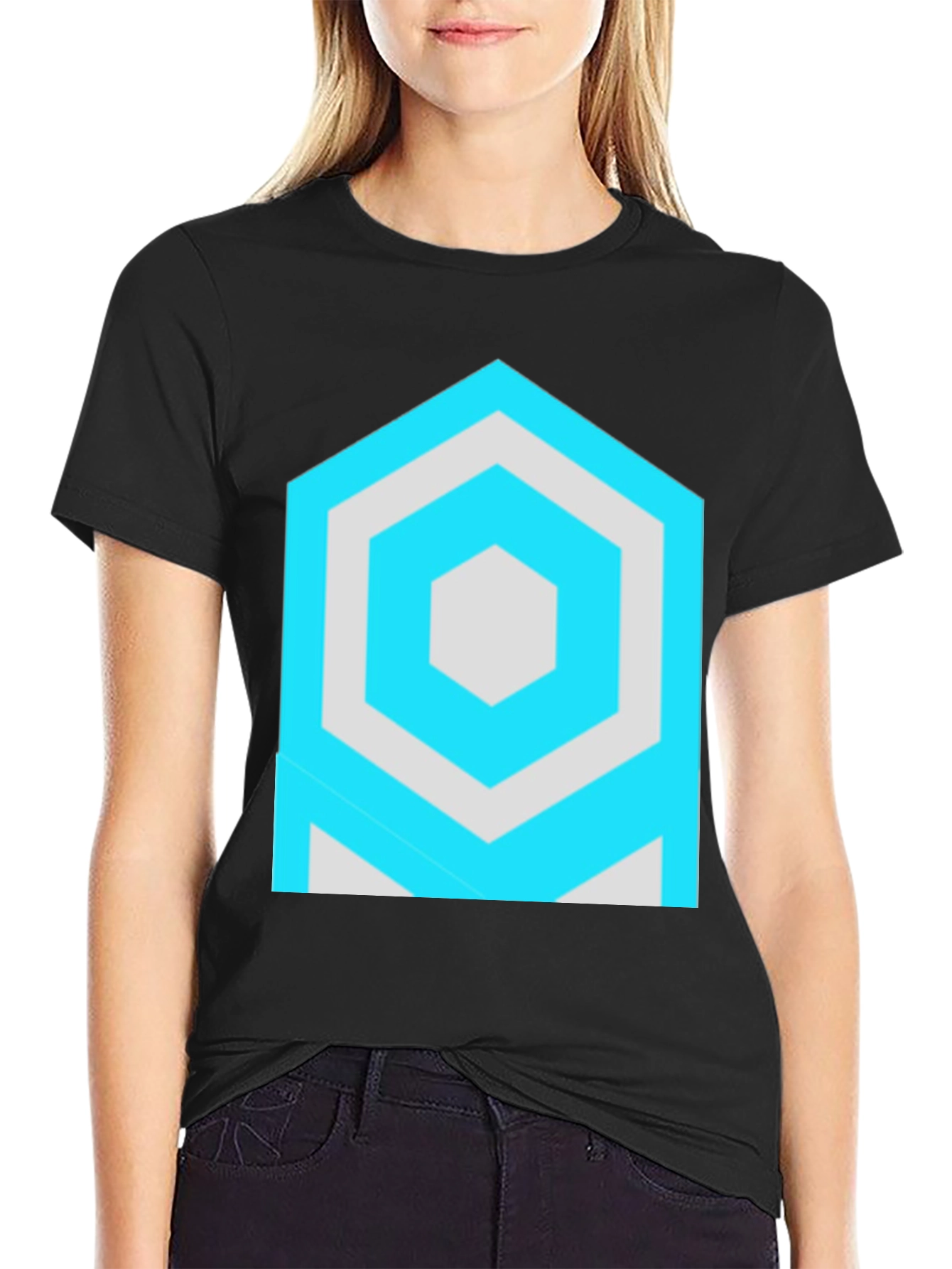 Geometric Hexagon Graphic Black T-Shirt