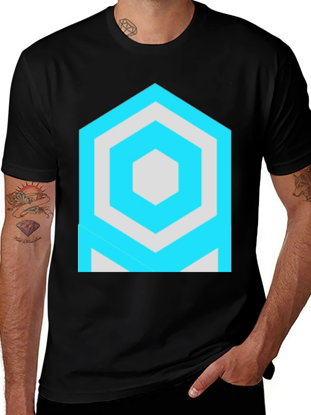 Geometric Hexagon Graphic Black T-Shirt