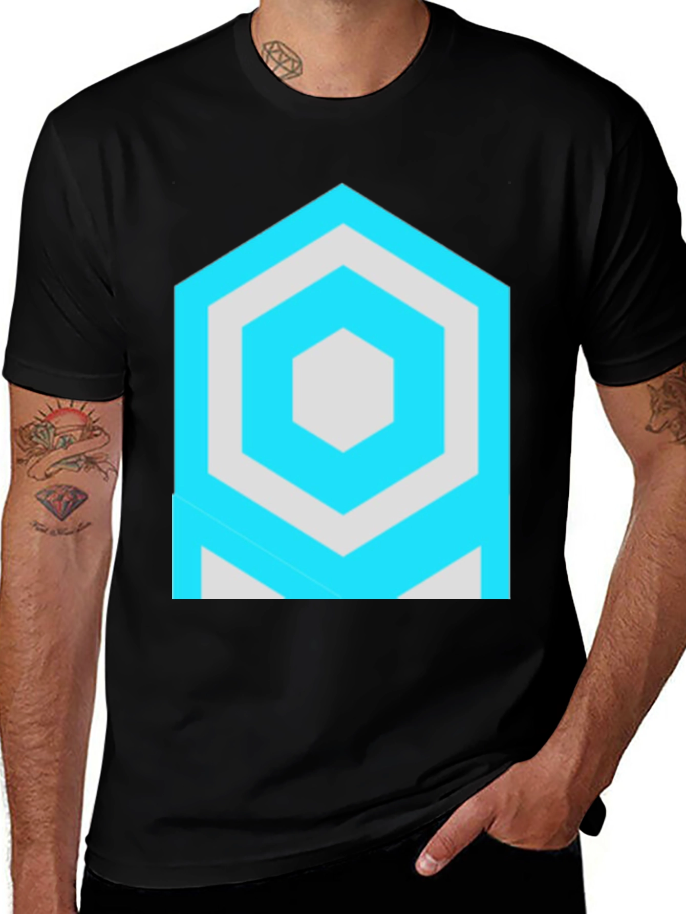 Geometric Hexagon Graphic Black T-Shirt