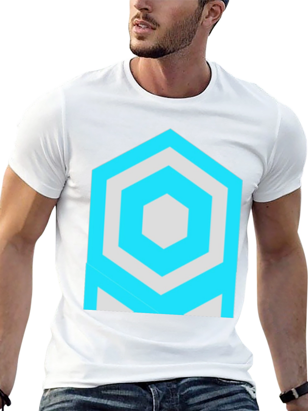 Geometric Hexagon Graphic Black T-Shirt