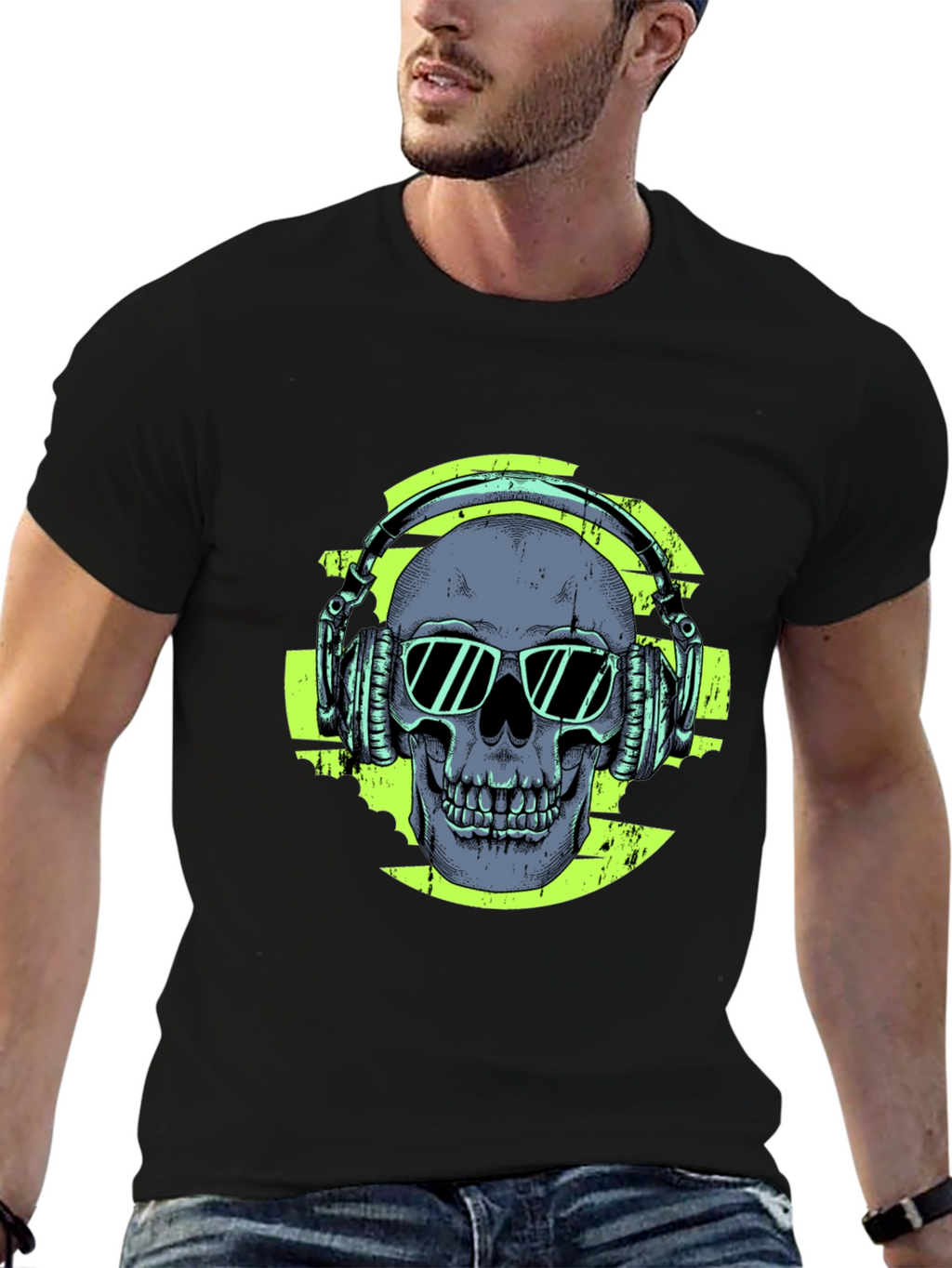 Skull with Headphones Graphic T-Shirt